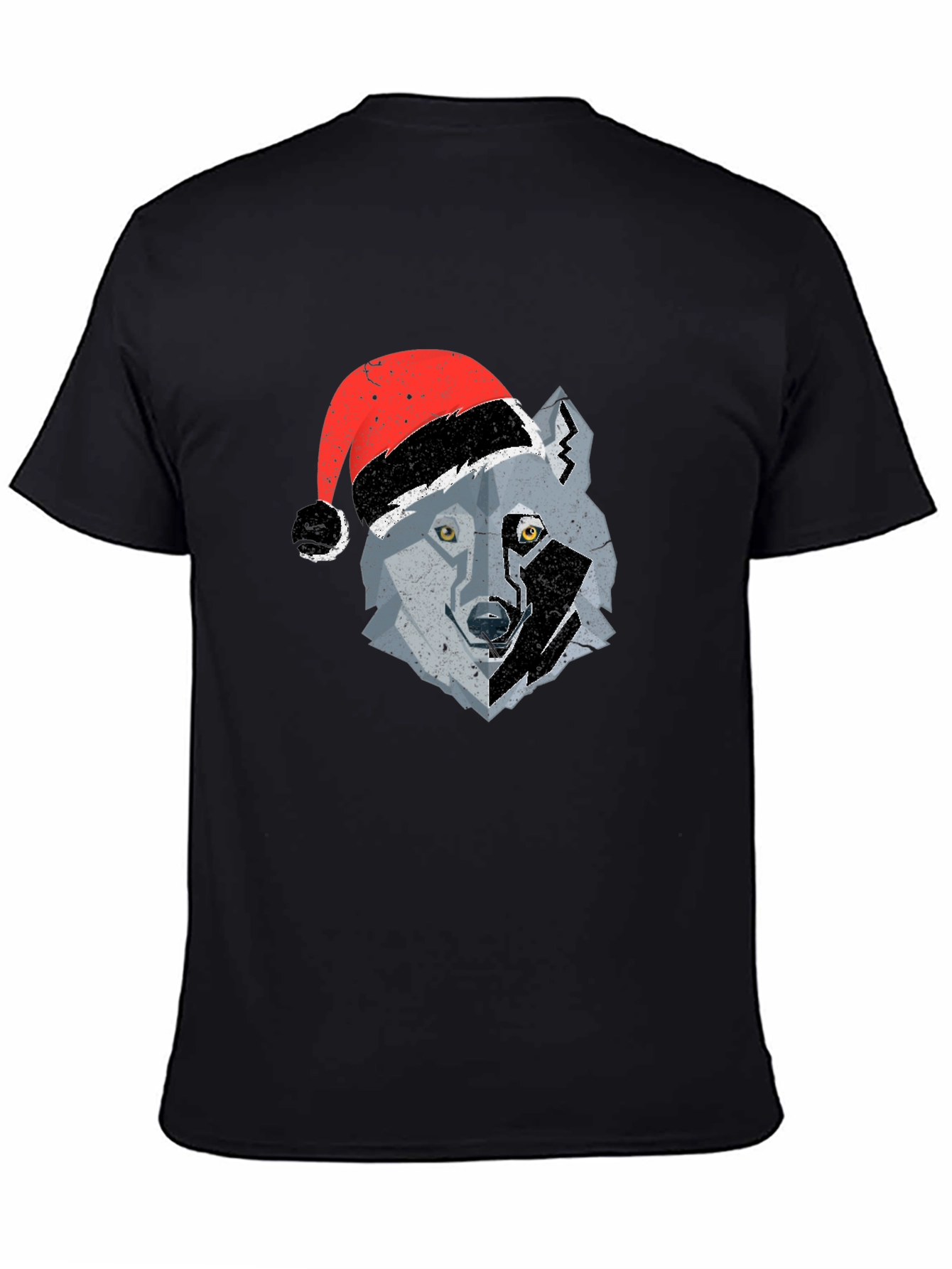 Black Wolf Santa Hat Graphic Tee view 4
