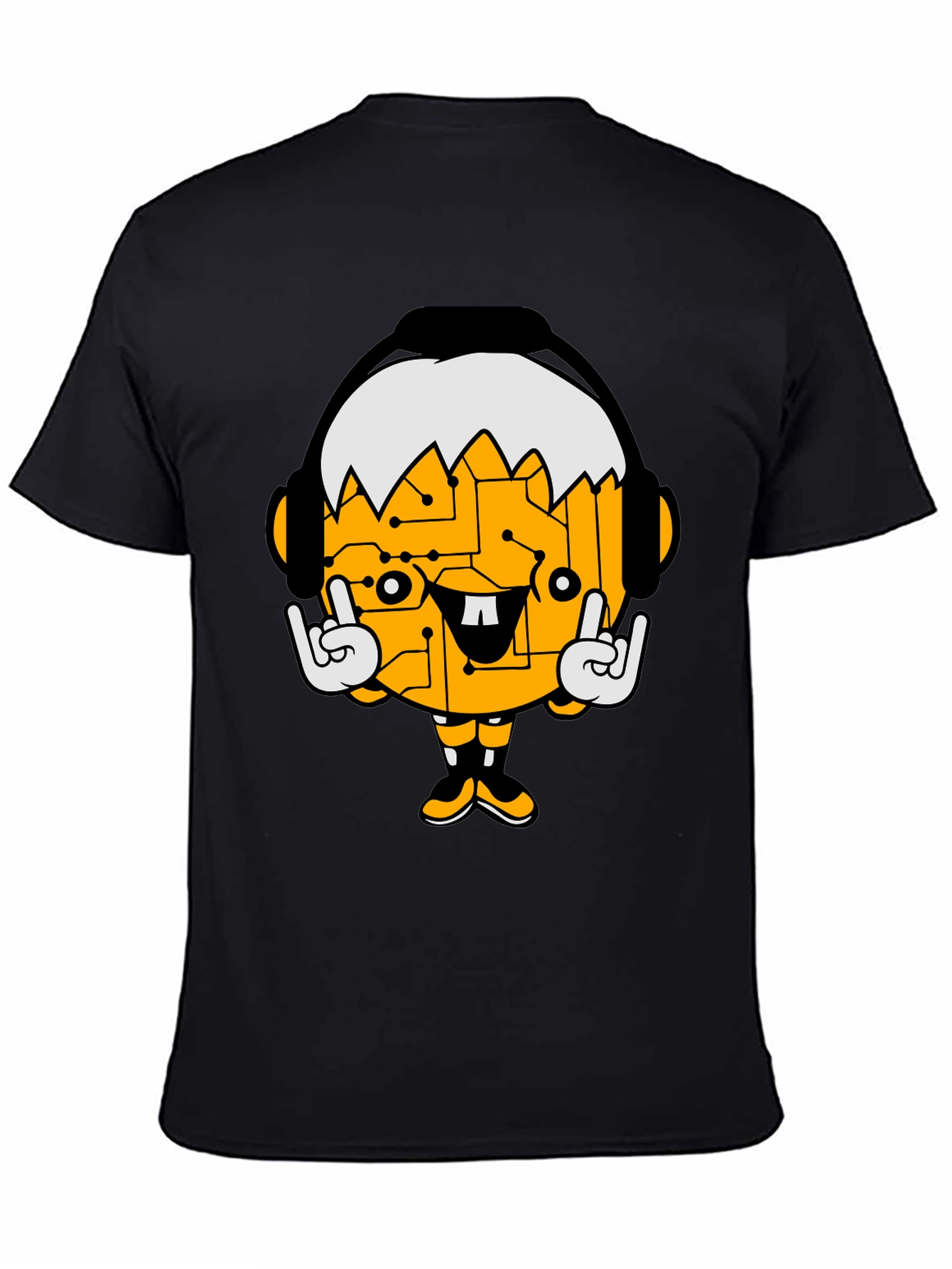 Black Tech Head Cartoon Graphic Black T-Shirt view 4