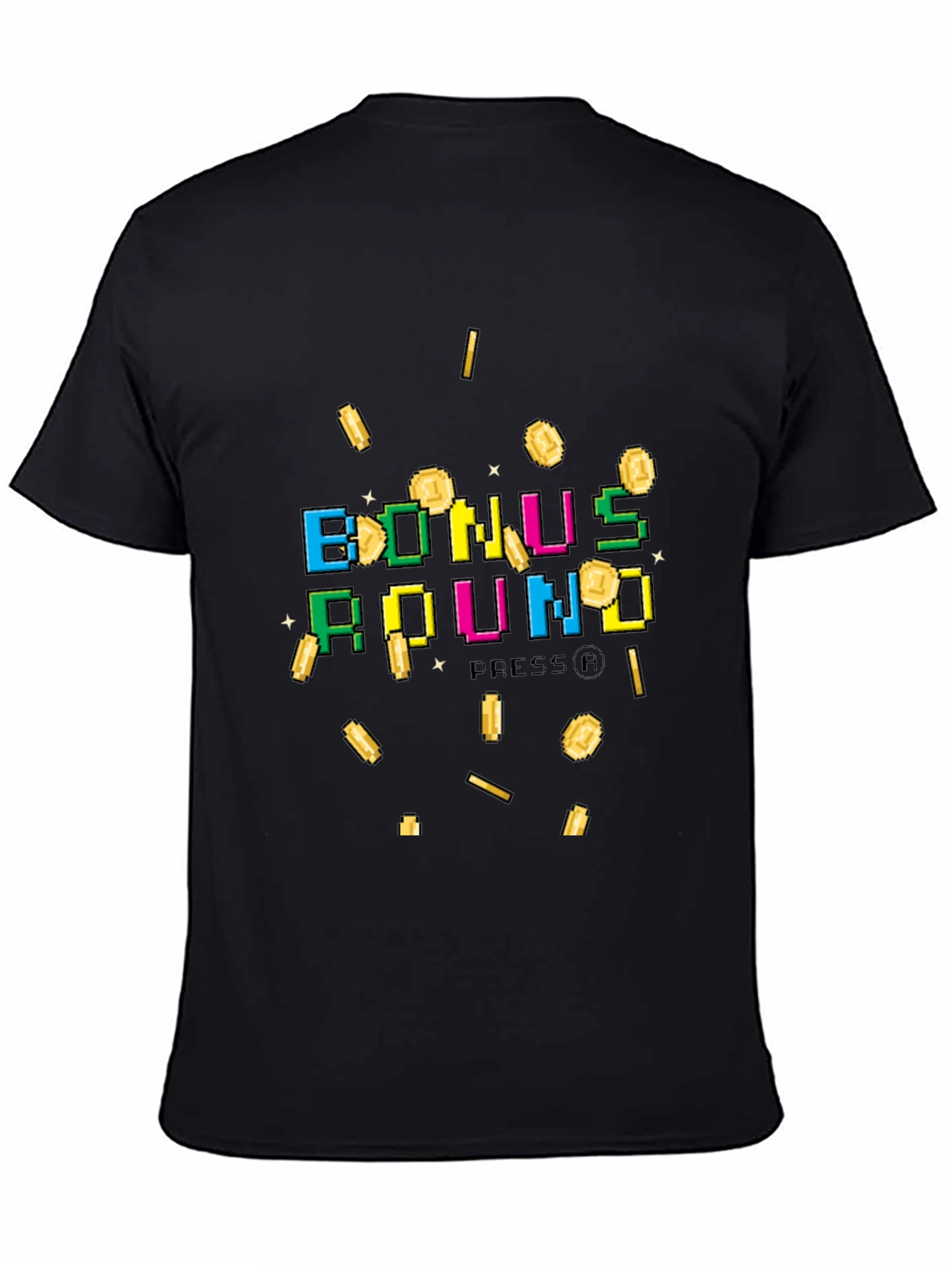Black Bonus Round Pixel Art Graphic T-Shirt view 4