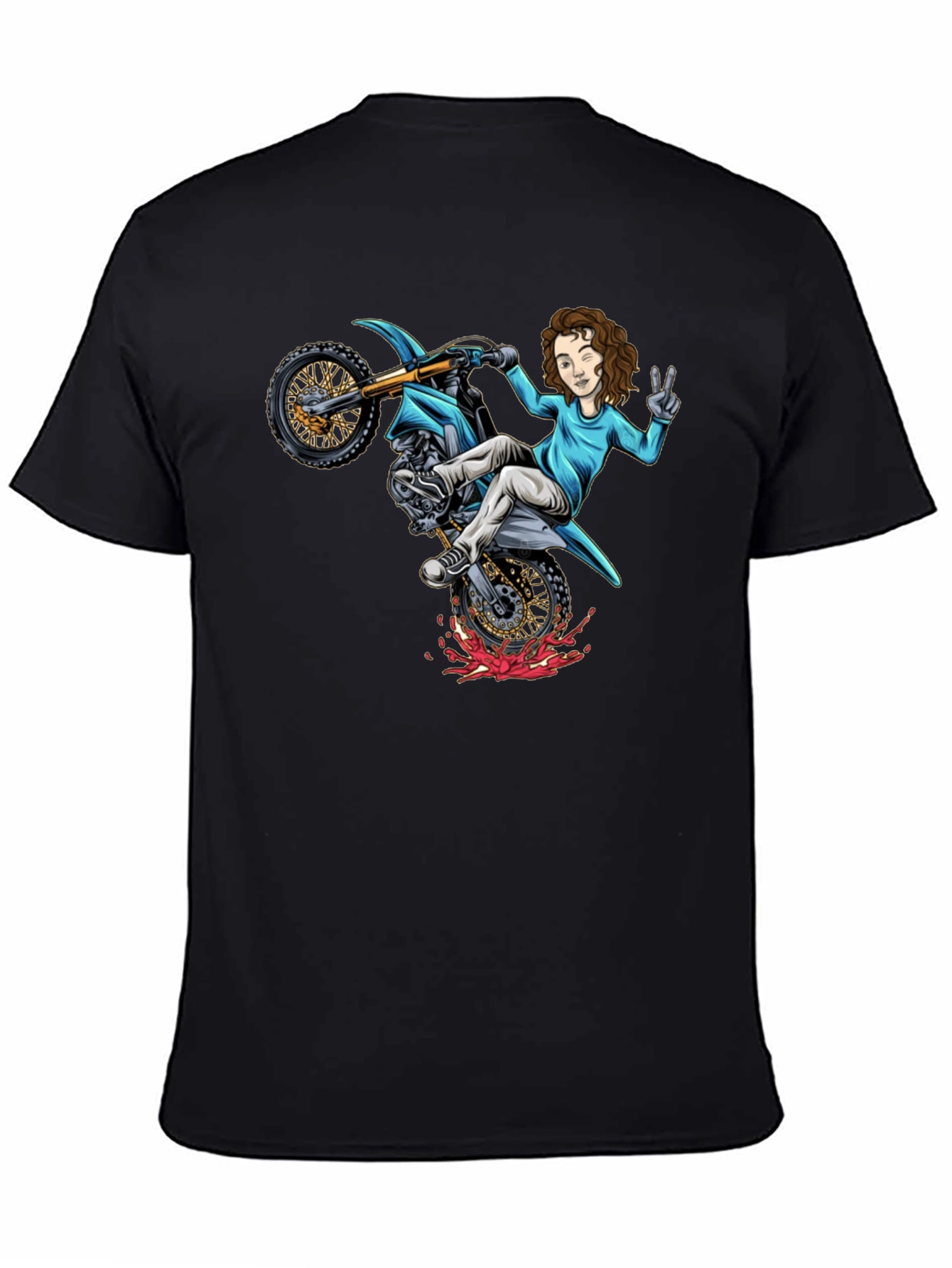 Black Motorcycle Girl Graphic Tee - Black Cotton Shirt view 4