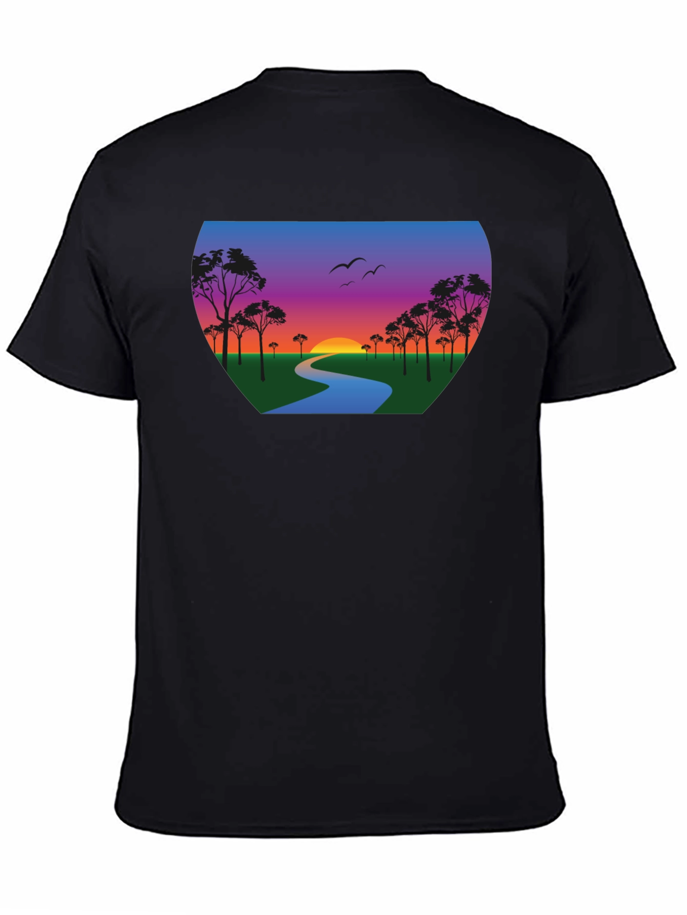 Black Sunset River Graphic Tee - Black Cotton Blend view 4