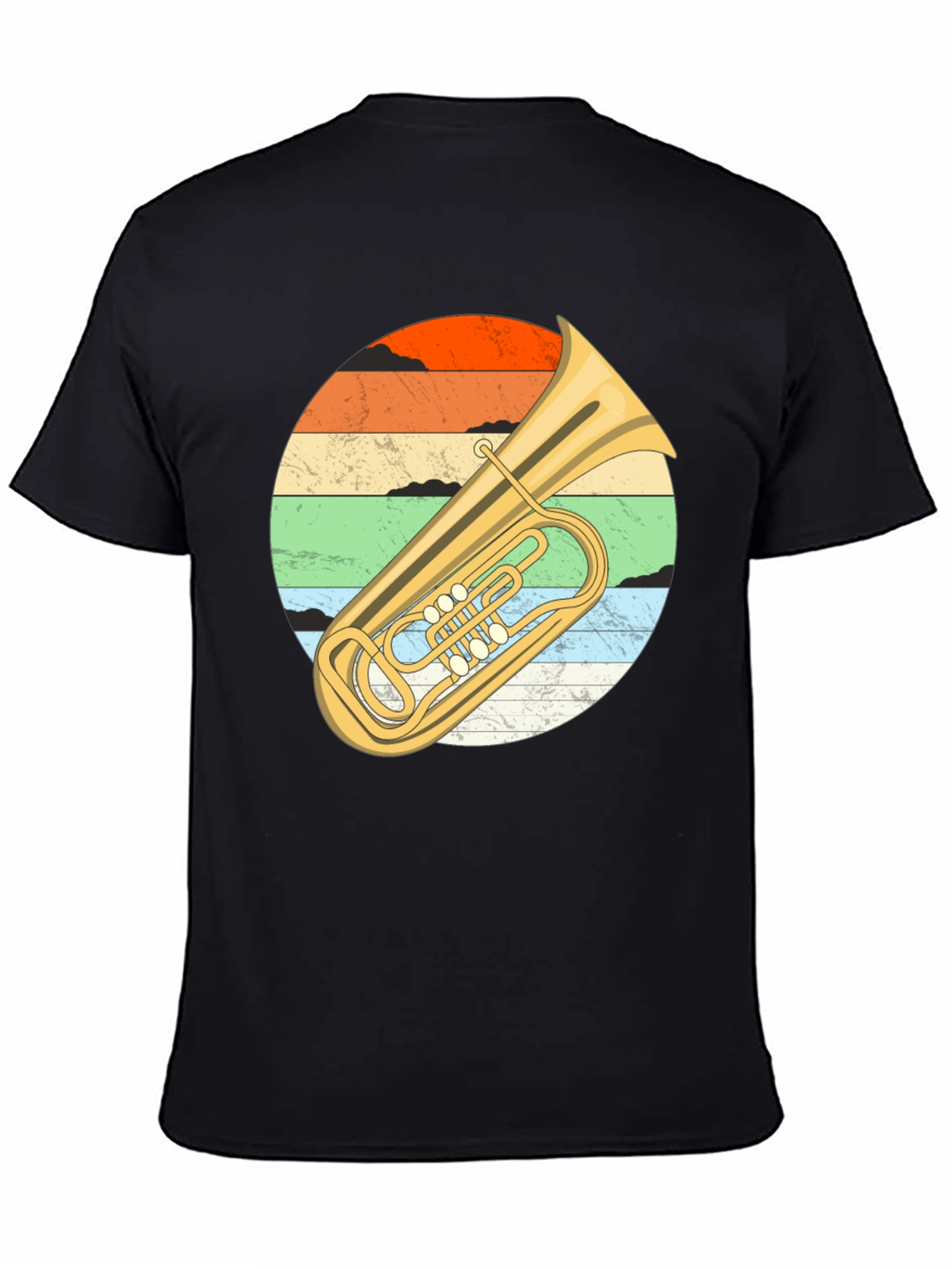 Black Vintage Tuba Sunset Graphic Tee - Musician's Black T-Shirt view 4