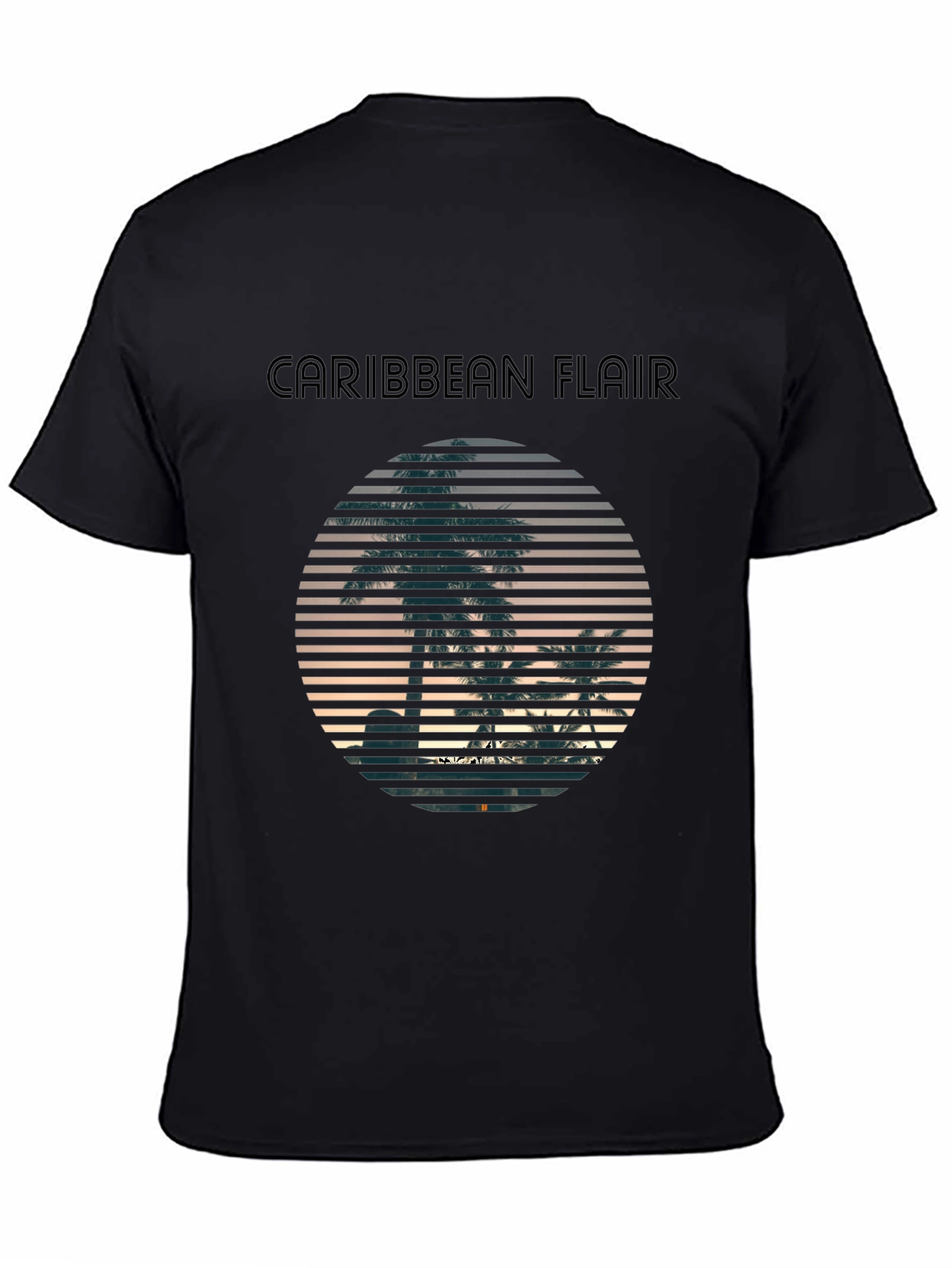 Black Caribbean Flair Black T-Shirt with Palm Tree Sunset Graphic view 4