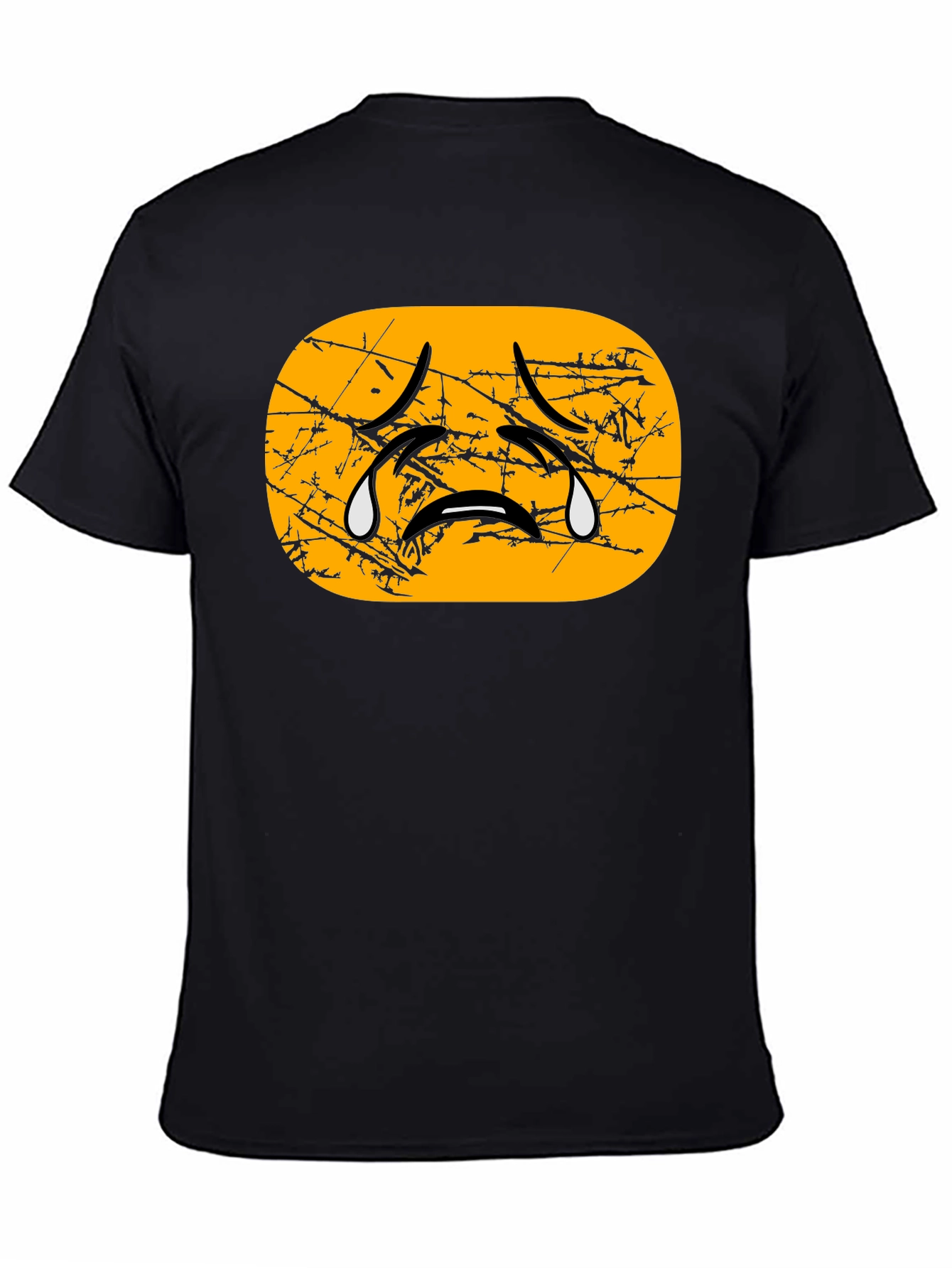 Black Distressed Crying Emoji T-Shirt - Black view 4