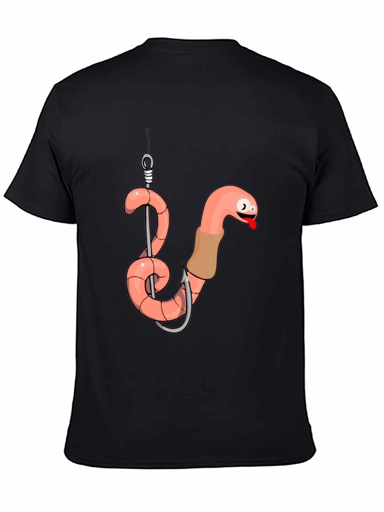 Black Funny Worm on Hook Black T-Shirt view 4