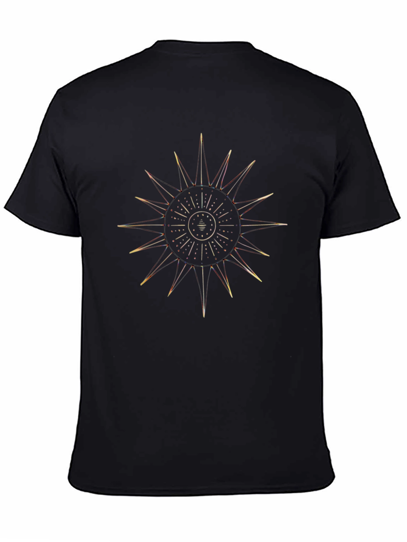 Black Golden Sunburst Graphic Black T-Shirt view 4