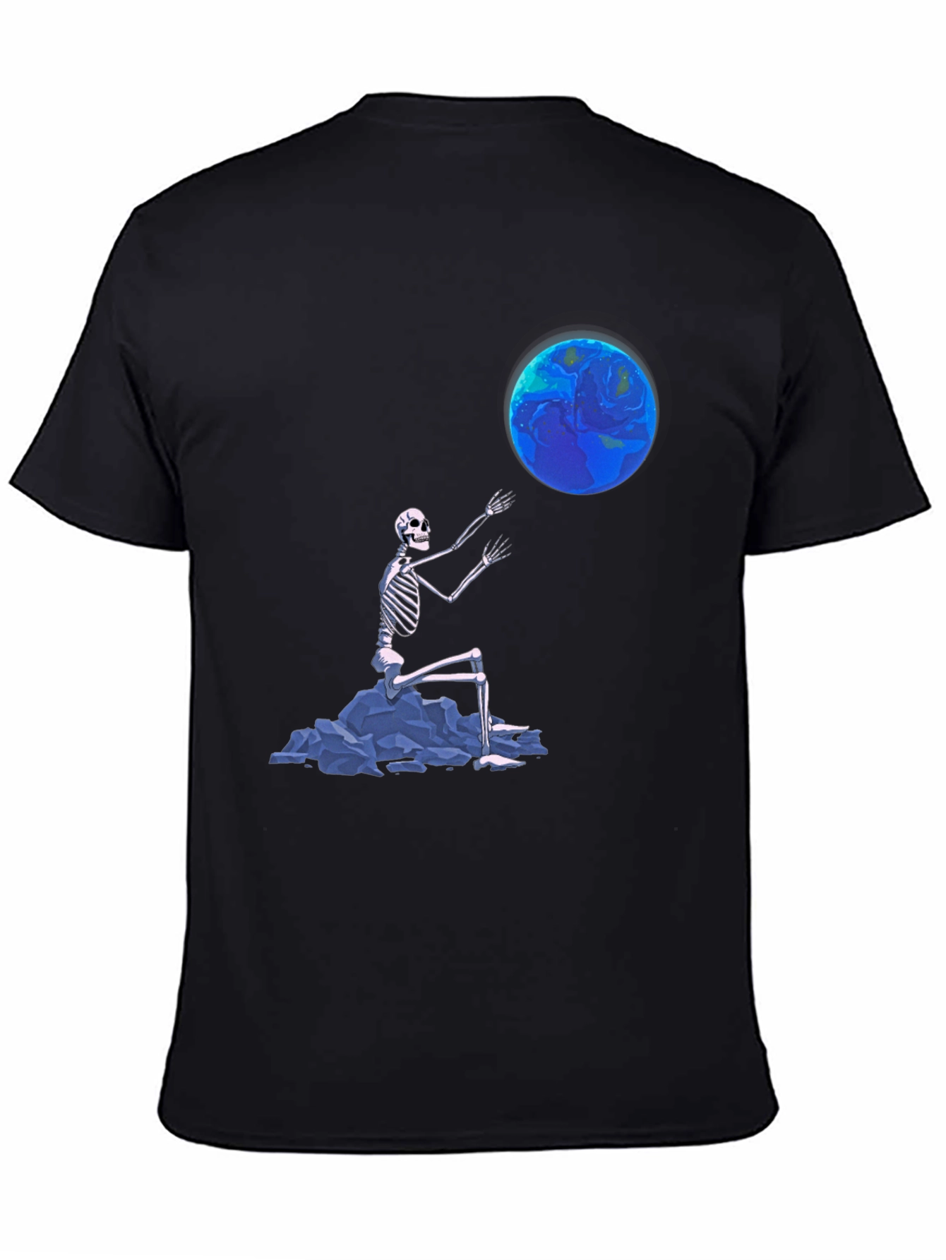 Black Skeleton Touching Earth Graphic Tee - Black view 4