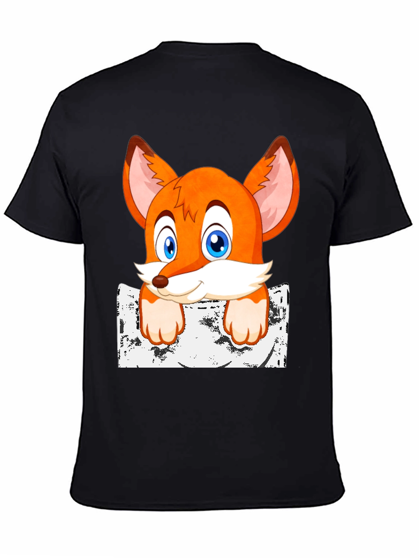 Black Cartoon Fox Graphic Print T-Shirt view 4
