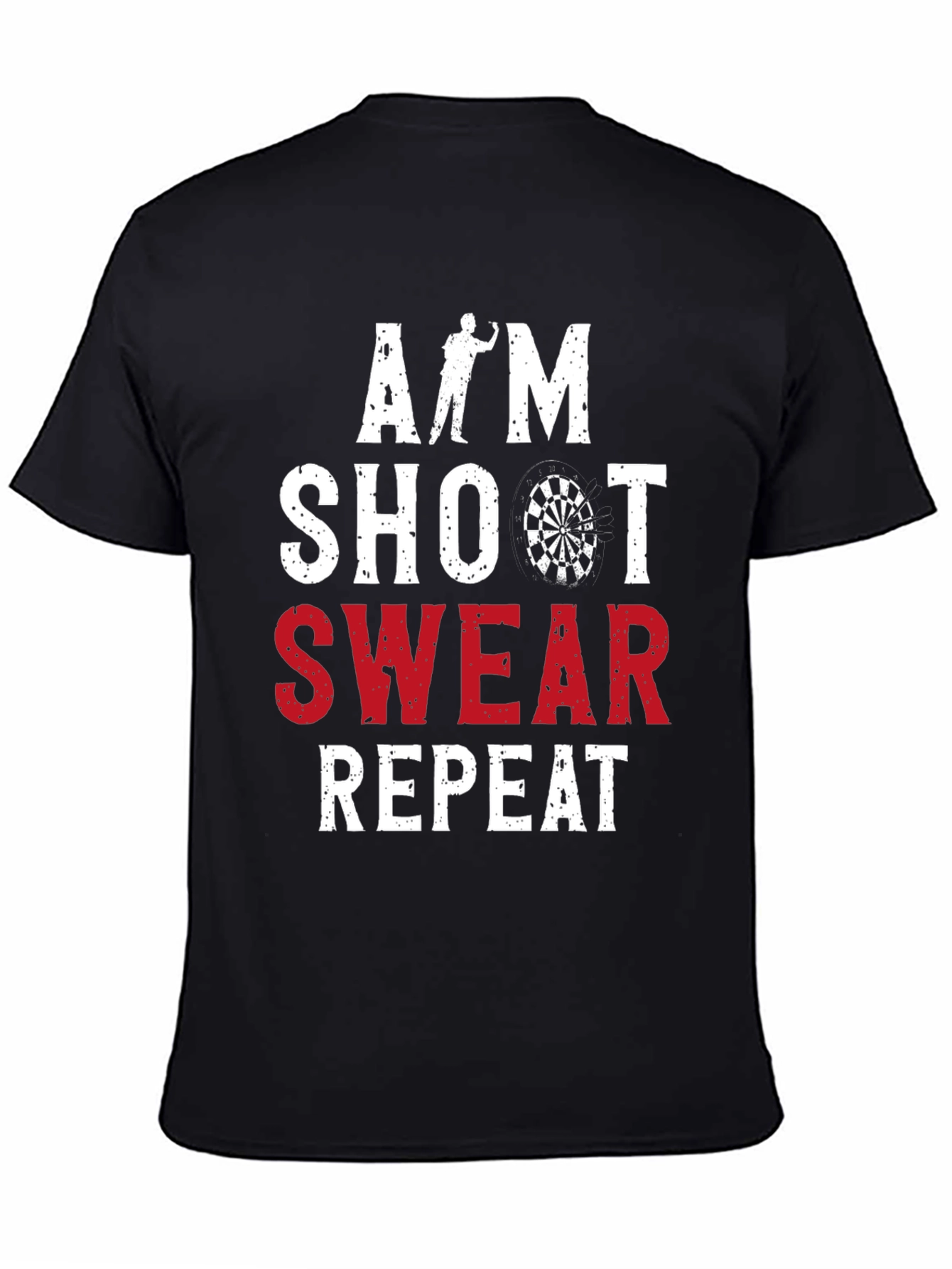 Black Aim Shoot Swear Repeat Darts Graphic Tee view 4