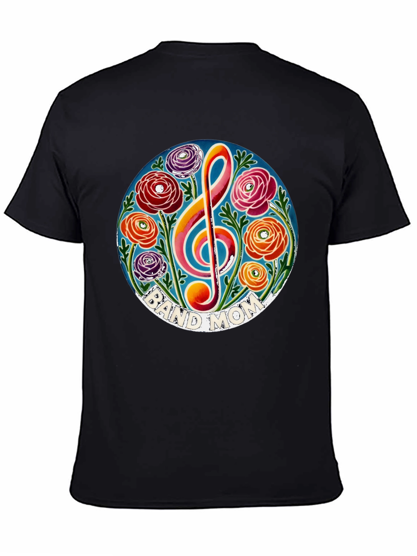 Black Band Mom Floral Treble Clef T-Shirt view 4