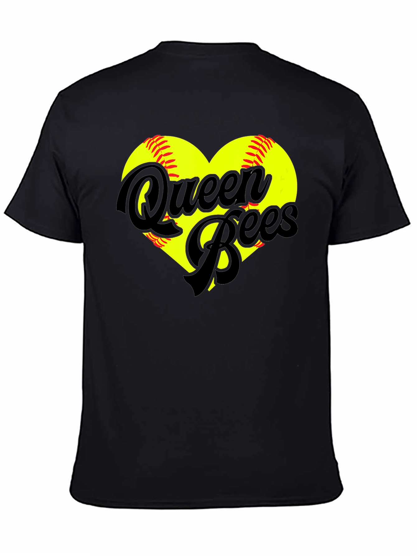 Black Queen Bees Softball Heart T-Shirt view 4