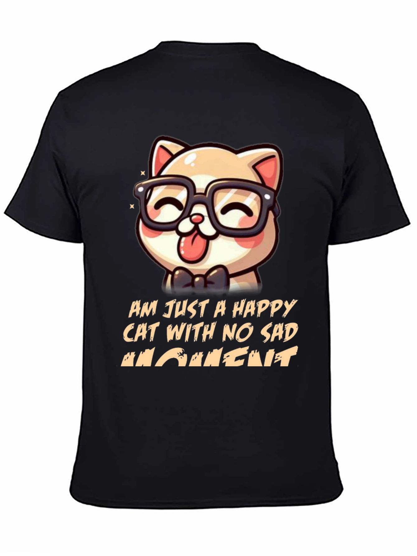 Black Happy Cat Graphic T-Shirt view 4