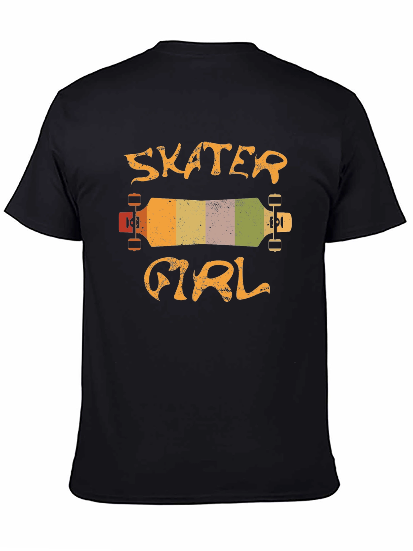 Black Skater Girl T-Shirt - Retro Skateboard Design view 4
