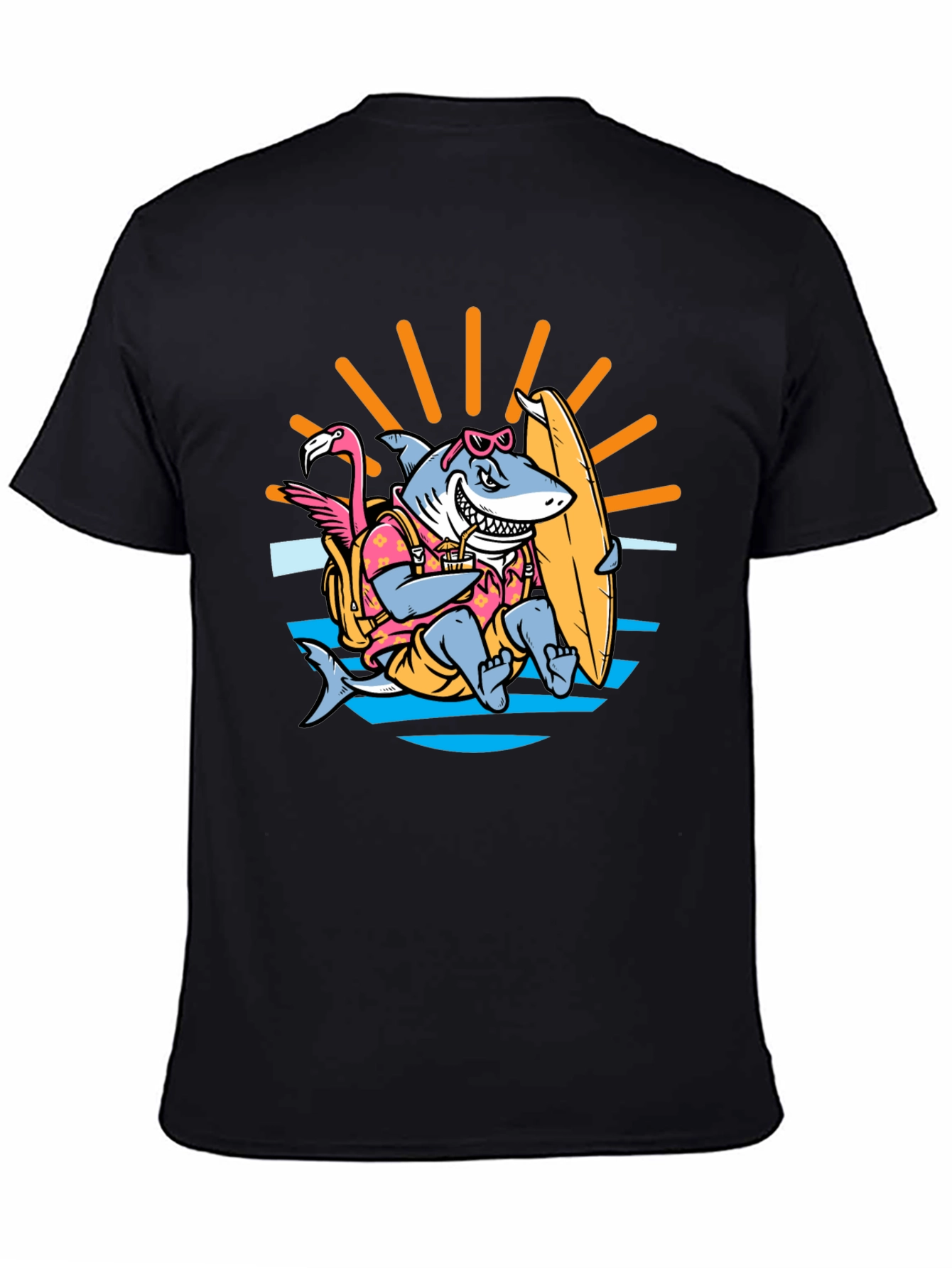 Black Surfing Shark T-Shirt - Summer Vibes view 4