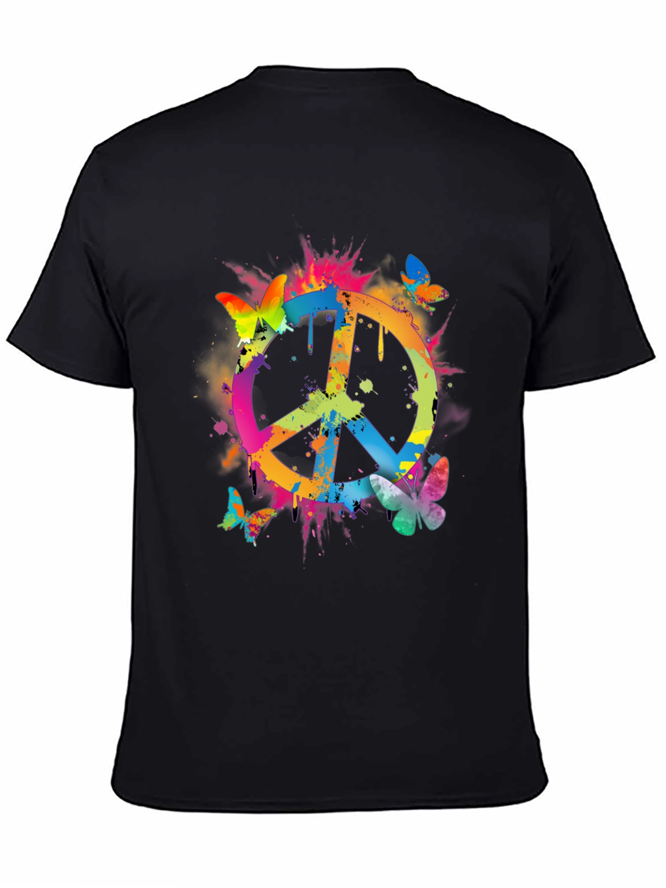 Black Peace Sign Butterfly Graphic Tee - Black view 4