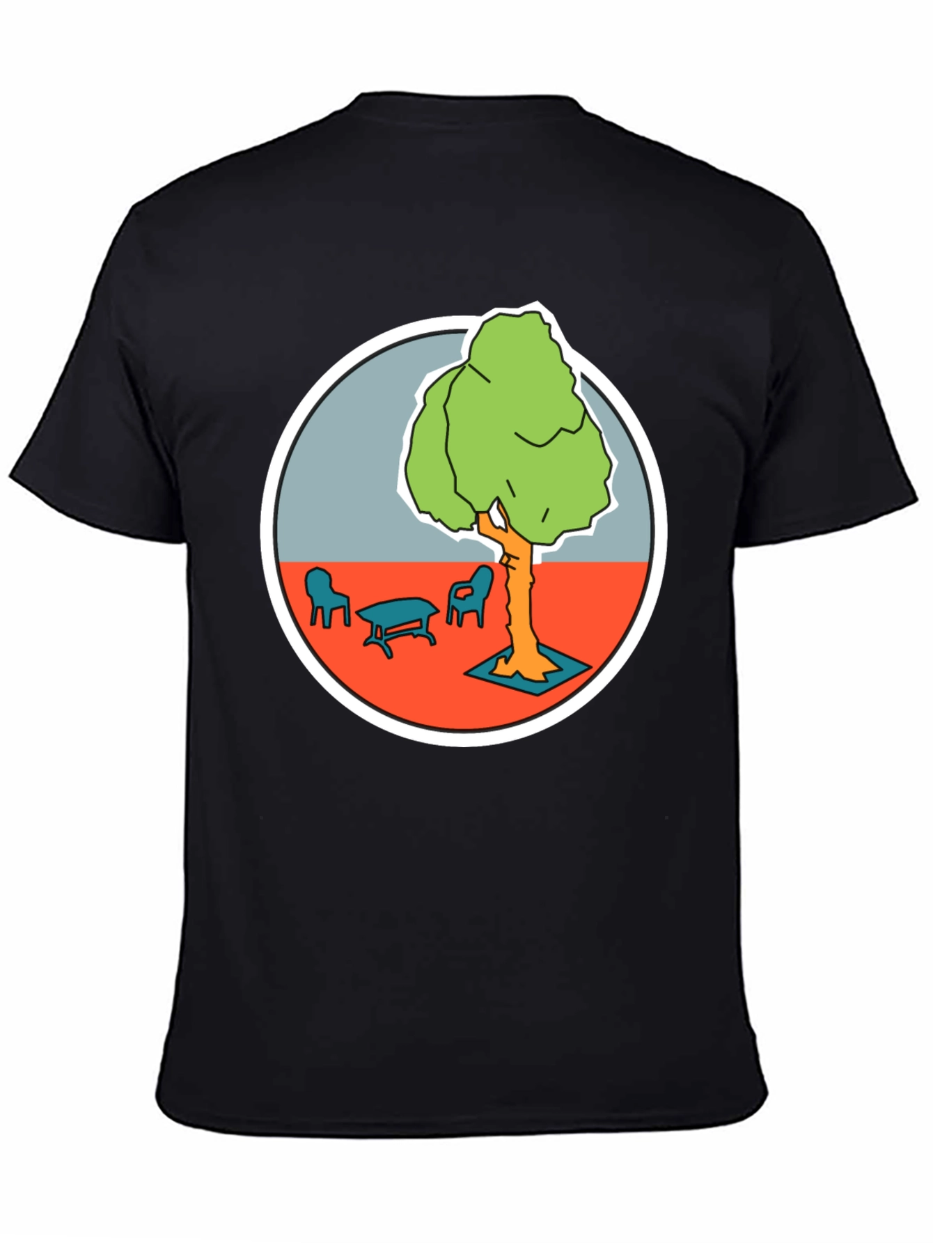 Black Black T-Shirt with Cartoon Tree Print view 4