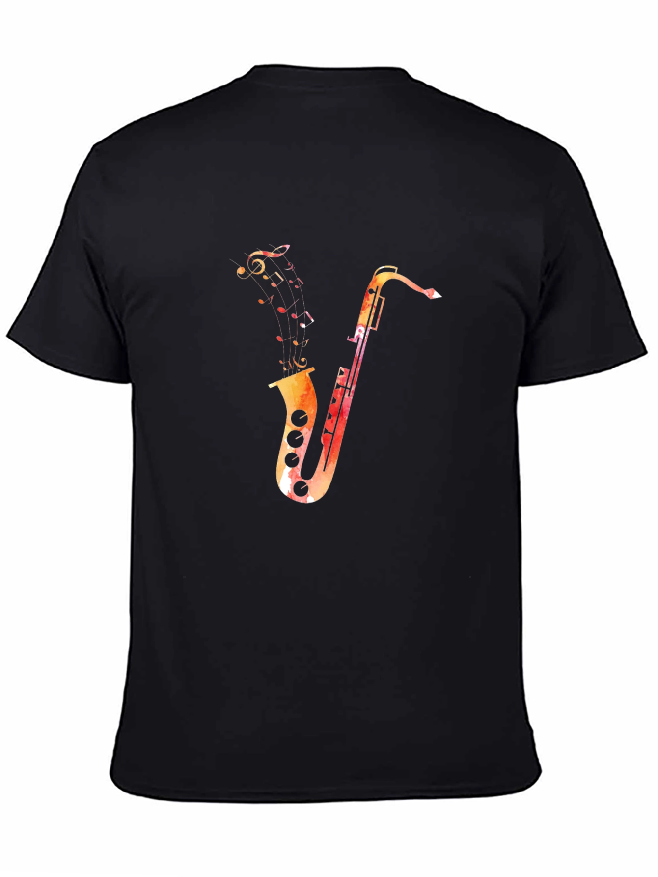 Black Saxophone Music Notes Graphic Black T-Shirt view 4