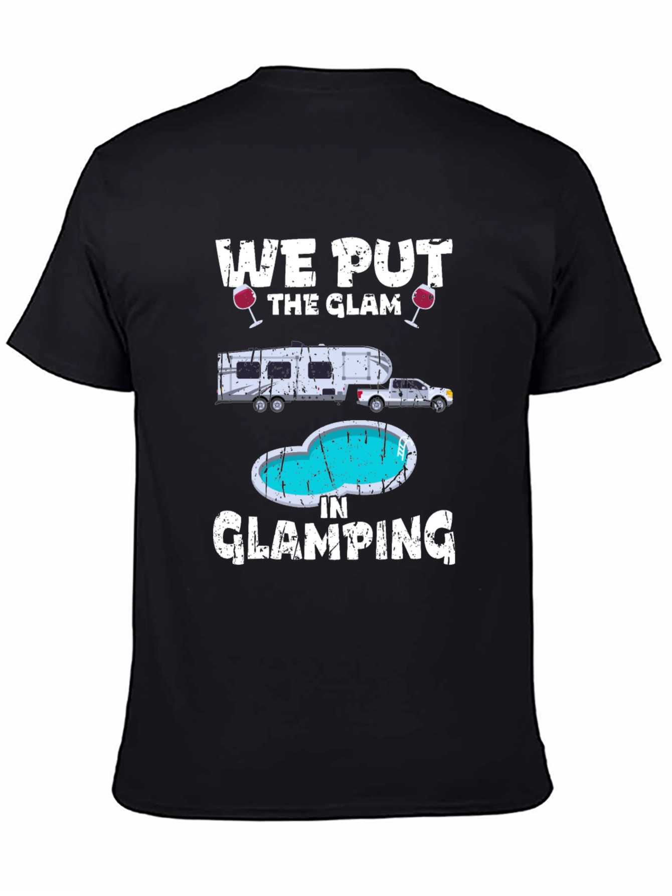 Black Glamorous Glamping T-Shirt: RV & Pool Design view 4