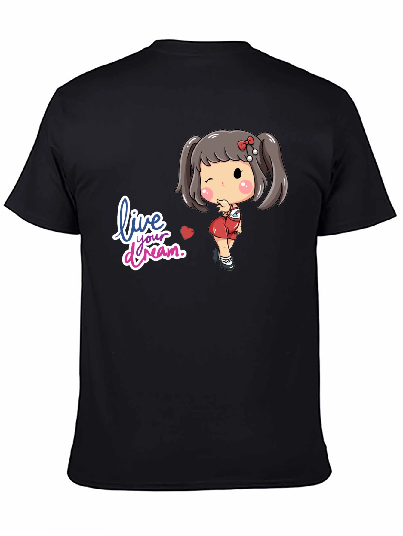 Black Live Your Dream Black Graphic Tee - Cute Girl Design view 4