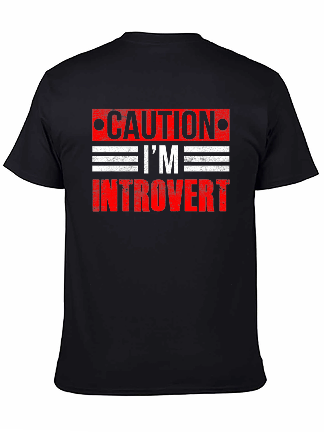 Black Caution I'm Introvert Graphic T-Shirt view 4