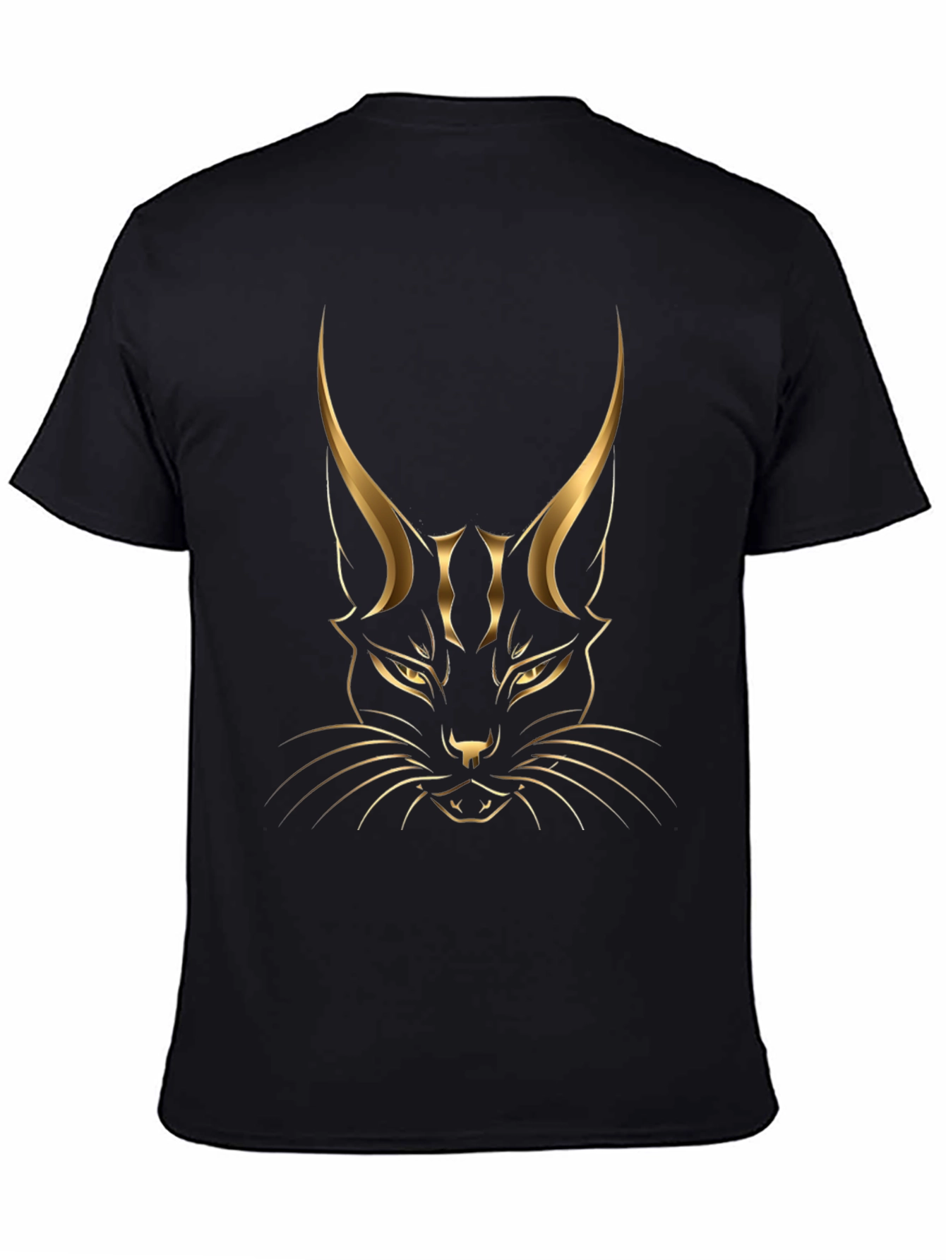 Black Black T-shirt with Golden Cat Graphic view 4