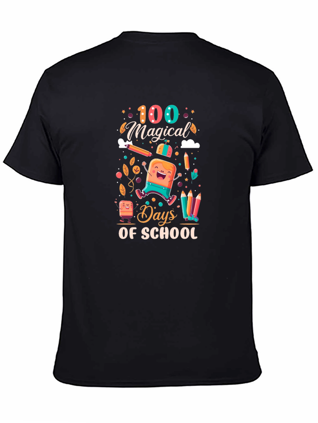 Black 100 Magical Days of School Black T-Shirt view 4
