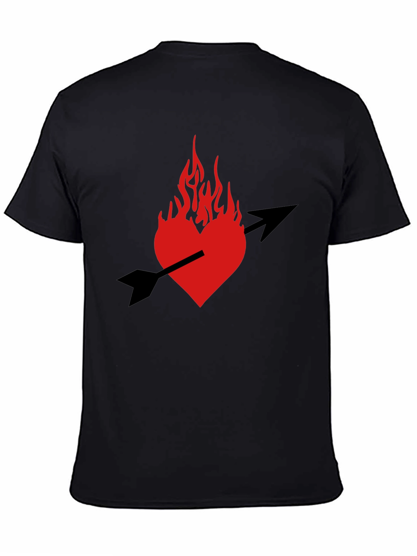 Black Burning Heart Arrow Graphic Black T-Shirt view 4