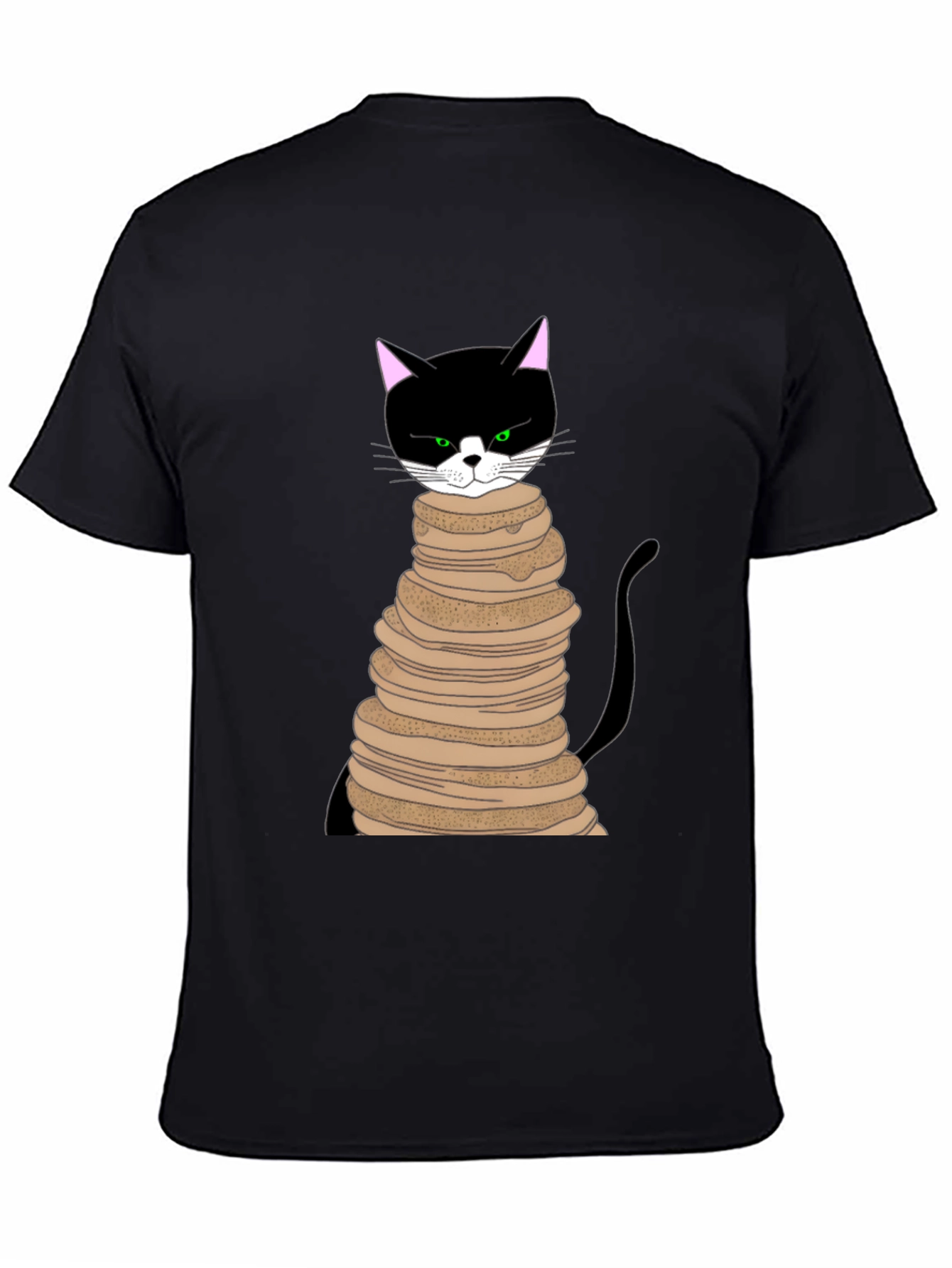 Black Cat Pancake Stack T-Shirt - Funny & Unique Design view 4