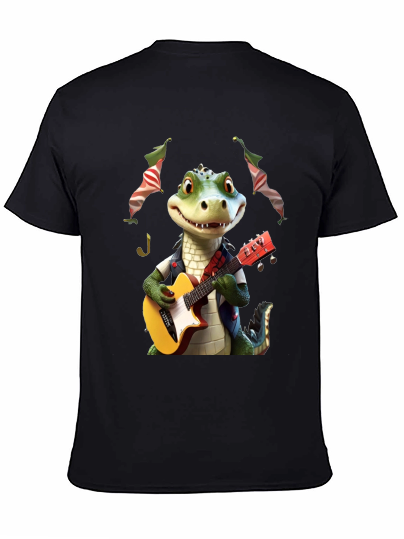 Black Alligator Guitar Player Graphic Tee view 4