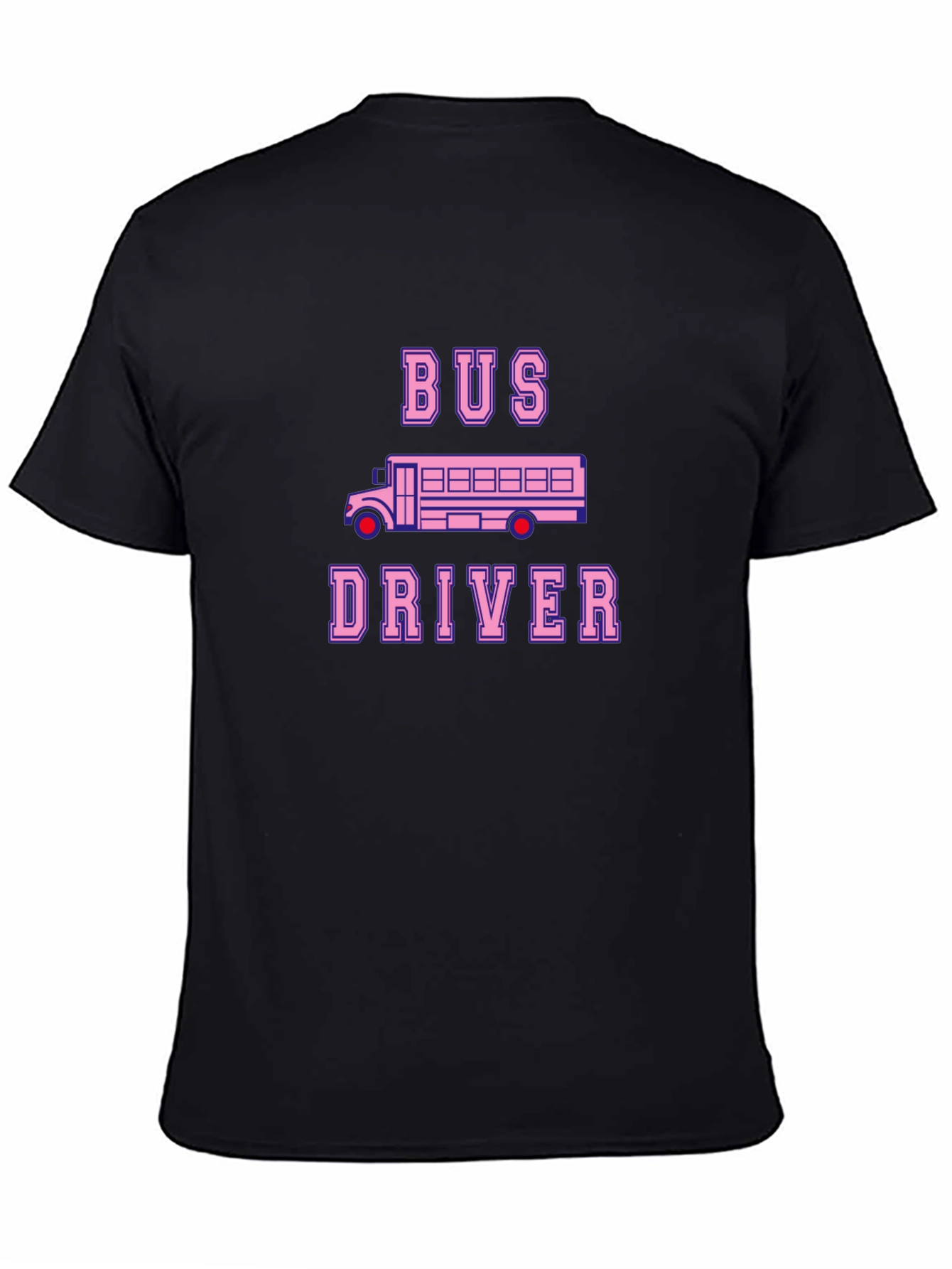 Black Bus Driver T-Shirt - Pink School Bus Design view 4