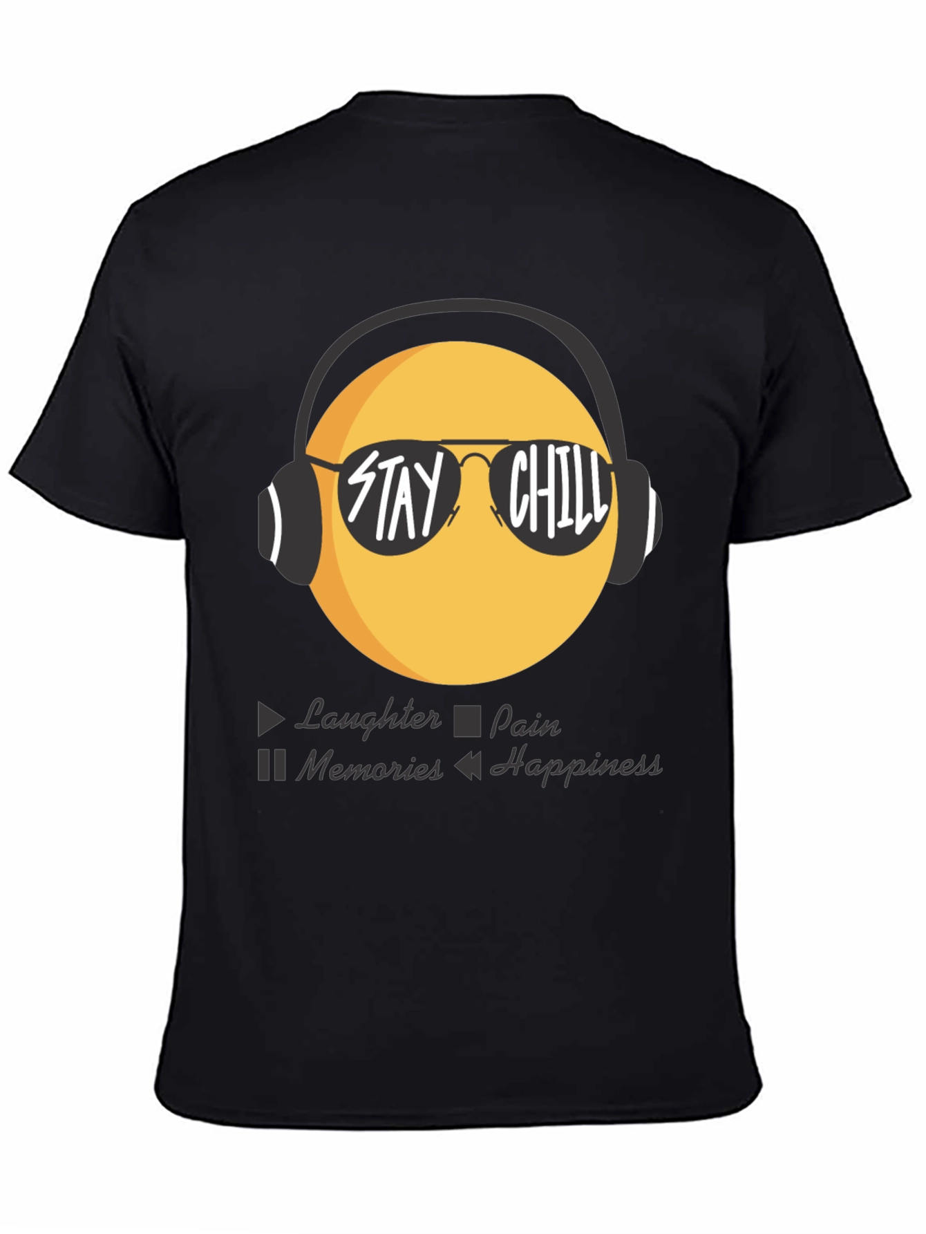 Black Stay Chill Emoji T-Shirt - Laughter, Happiness view 4