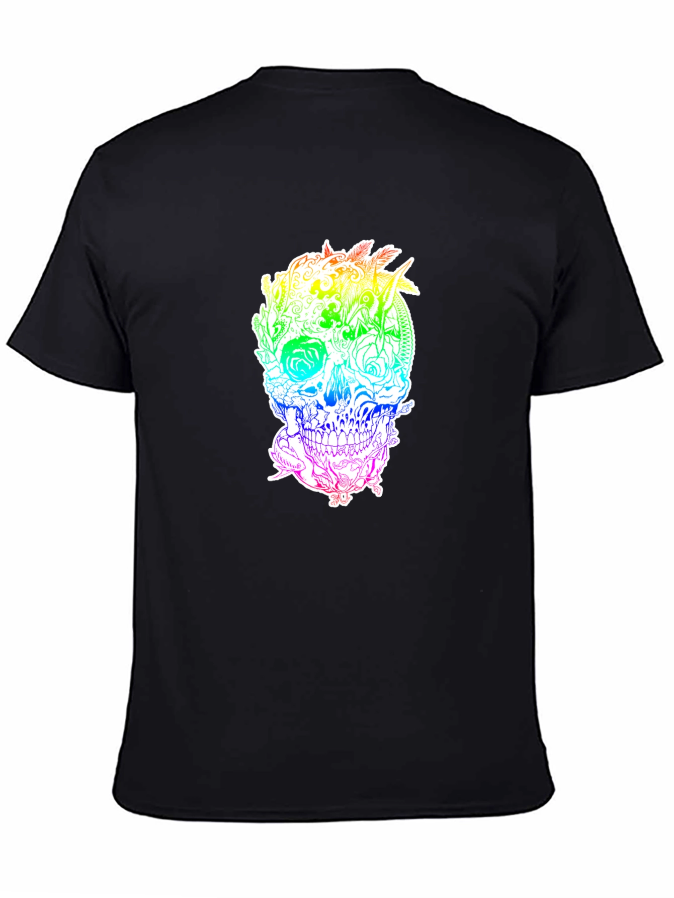 Black Rainbow Floral Skull Graphic Tee view 4