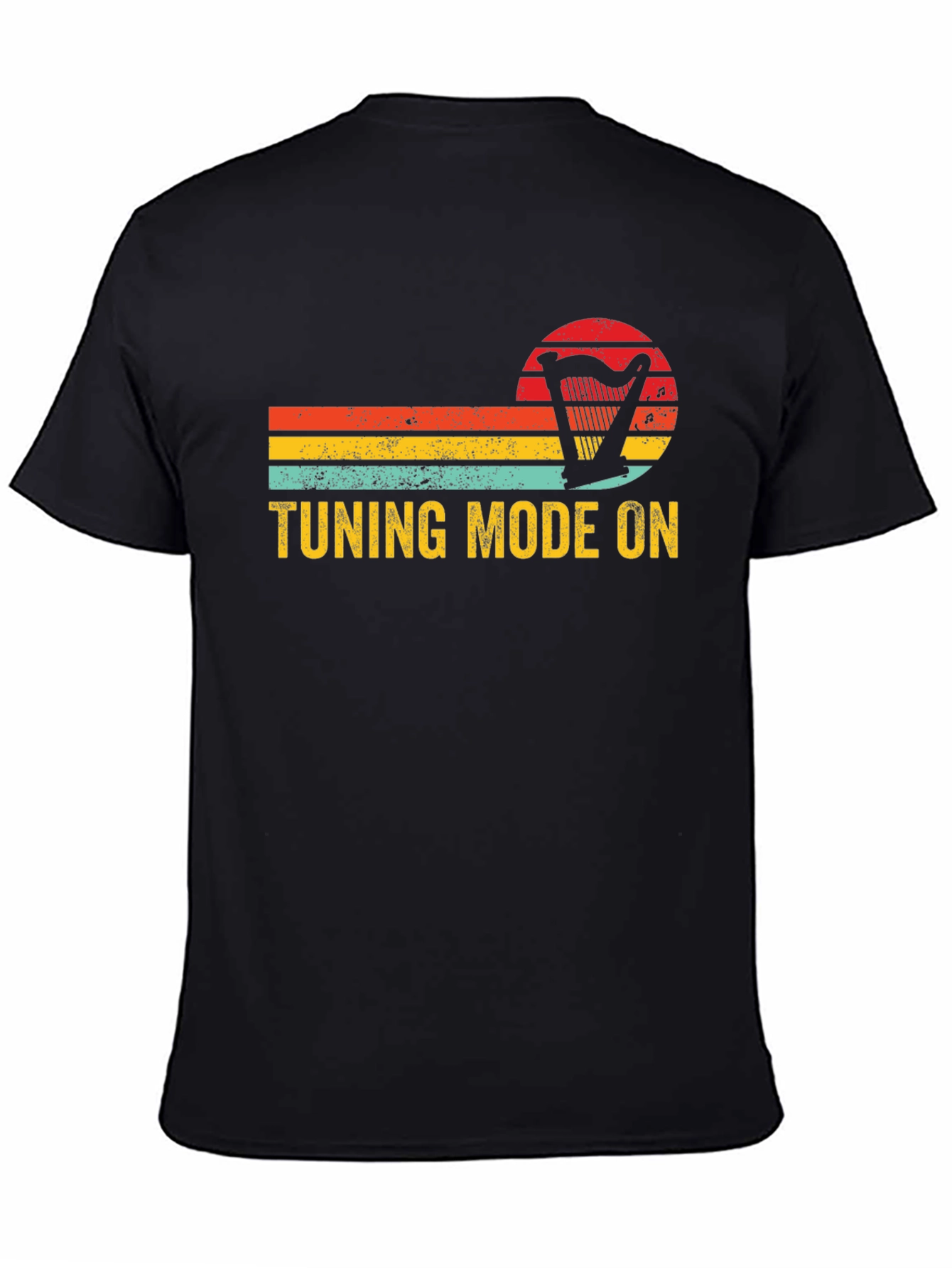 Black Tuning Mode On Harp Retro T-Shirt - Musician Gift view 4