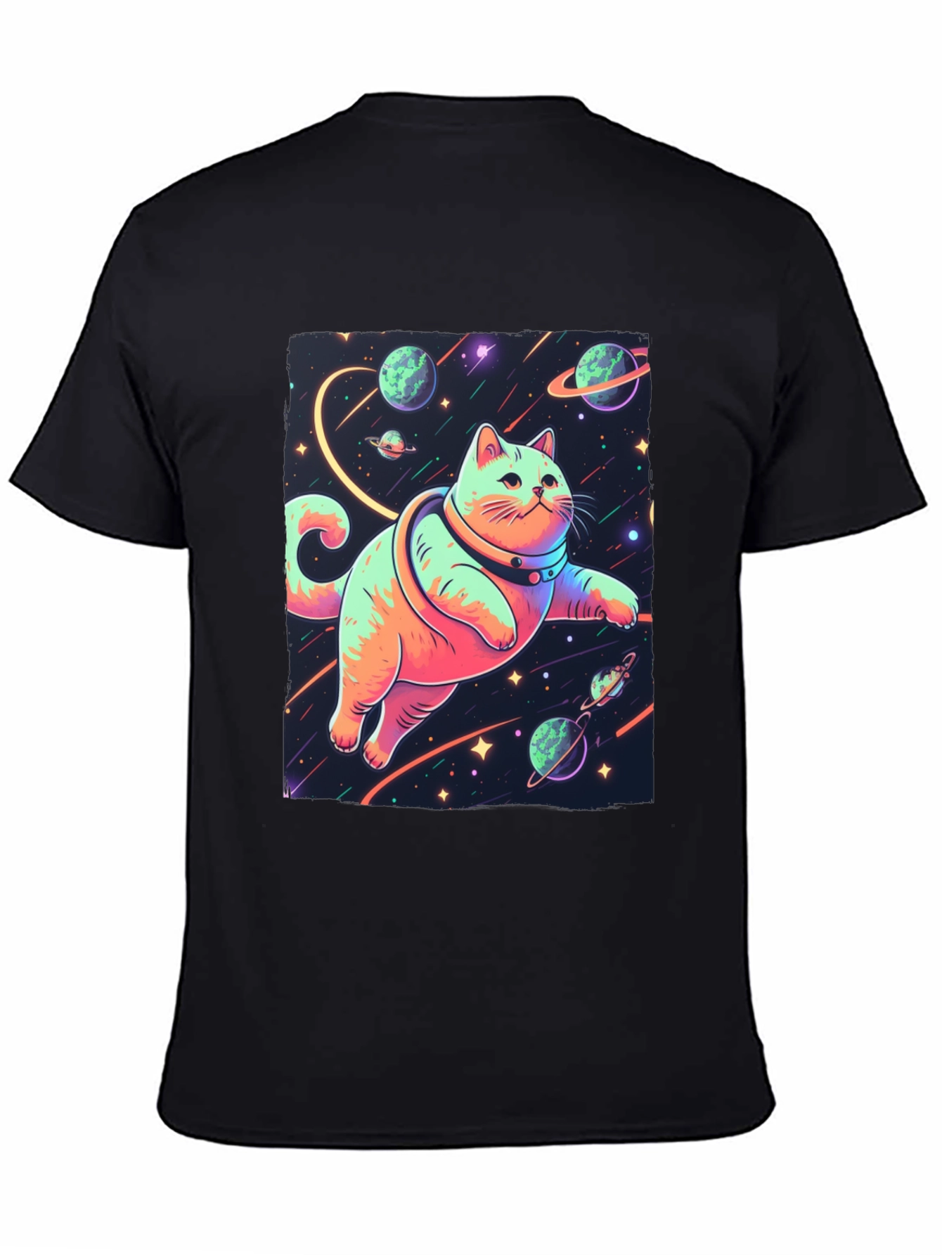 Black Cosmic Cat T-Shirt - Space Adventure Tee view 4