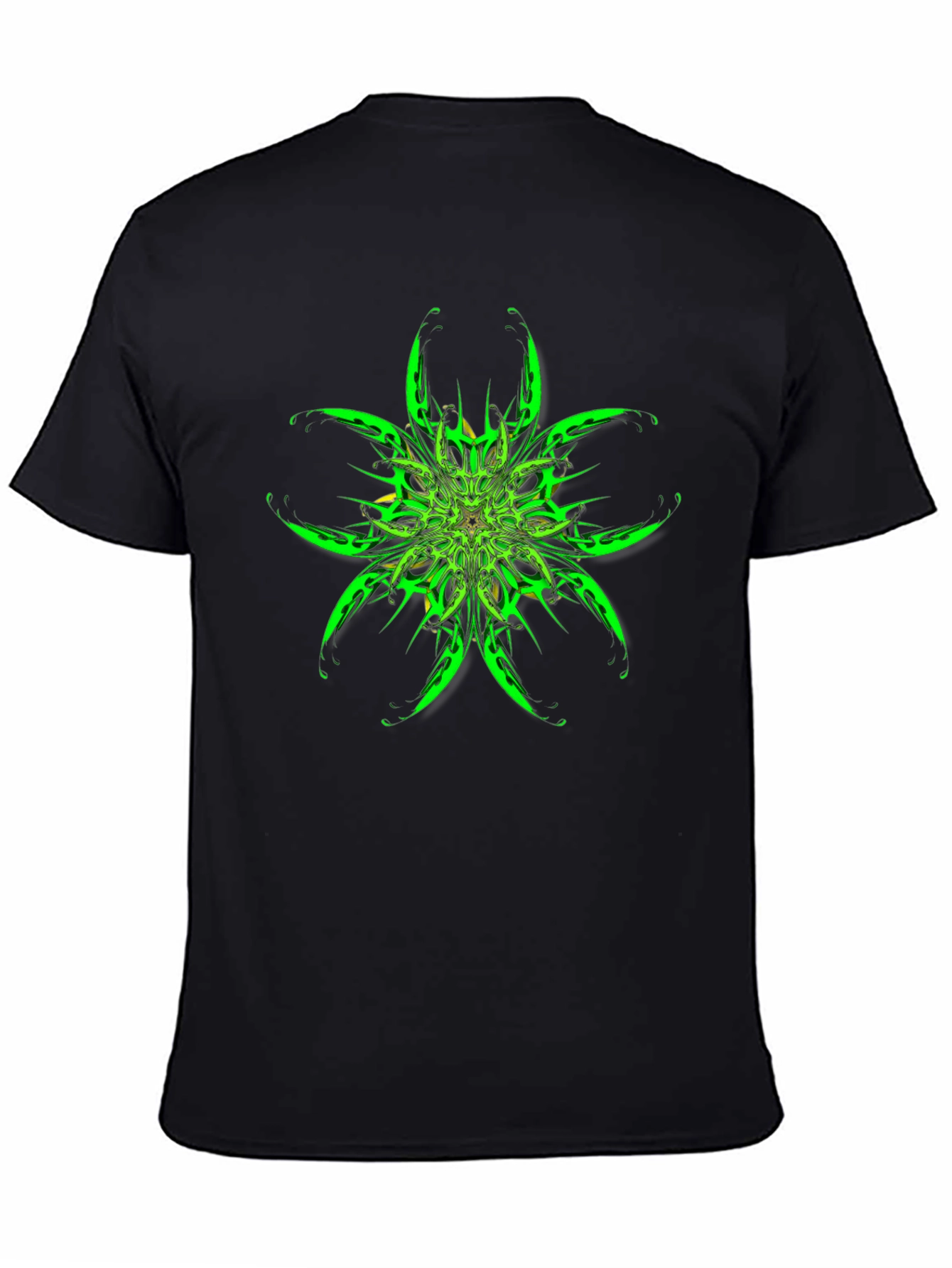 Black Abstract Green Floral Graphic Black T-Shirt view 4