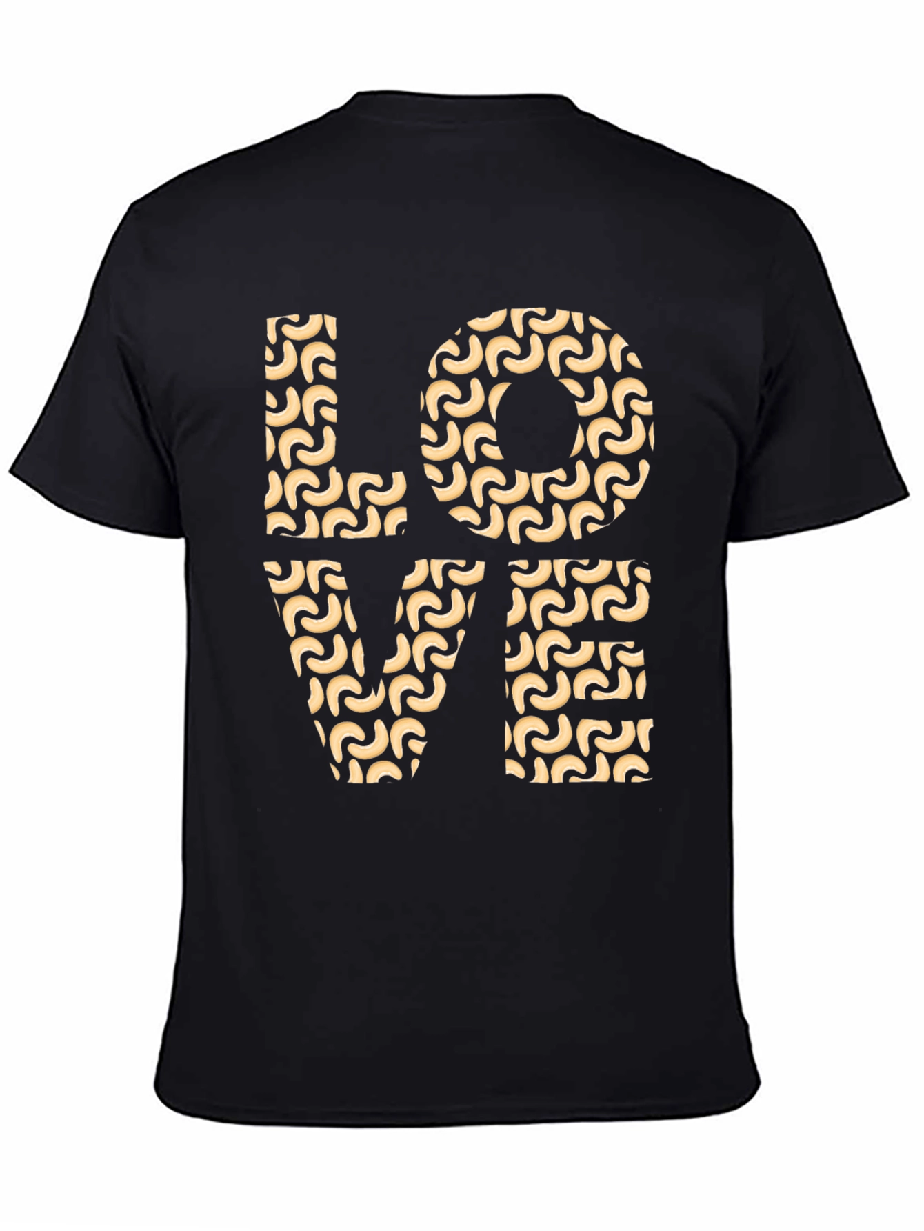 Black Love Pasta Pattern Black T-Shirt view 4