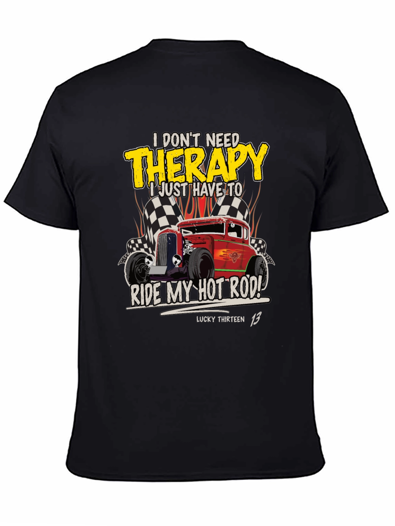 Black Hot Rod Therapy T-Shirt - Lucky Thirteen 13 view 4