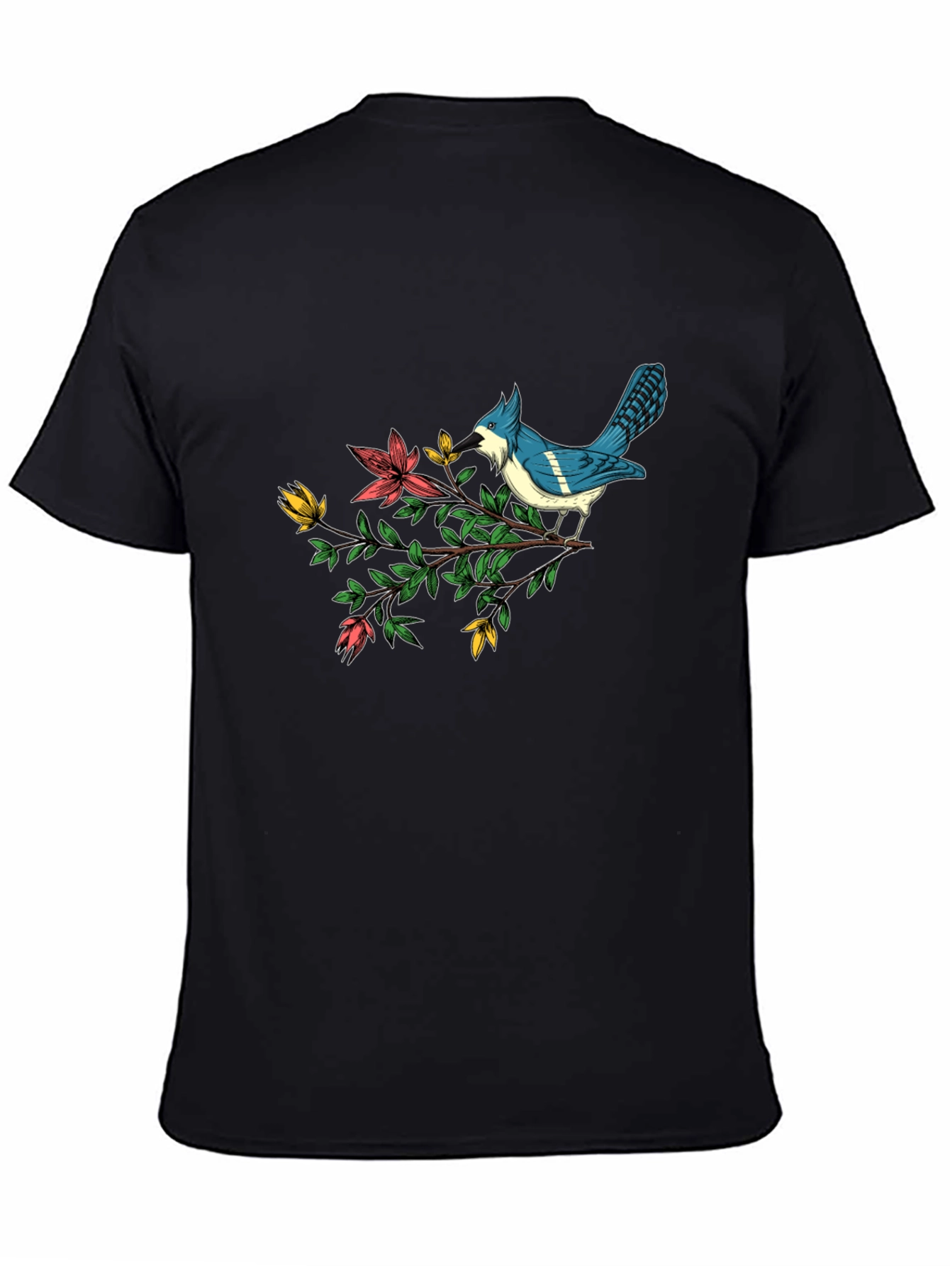 Black Blue Jay on Branch Graphic Tee - Soft Cotton Blend view 4