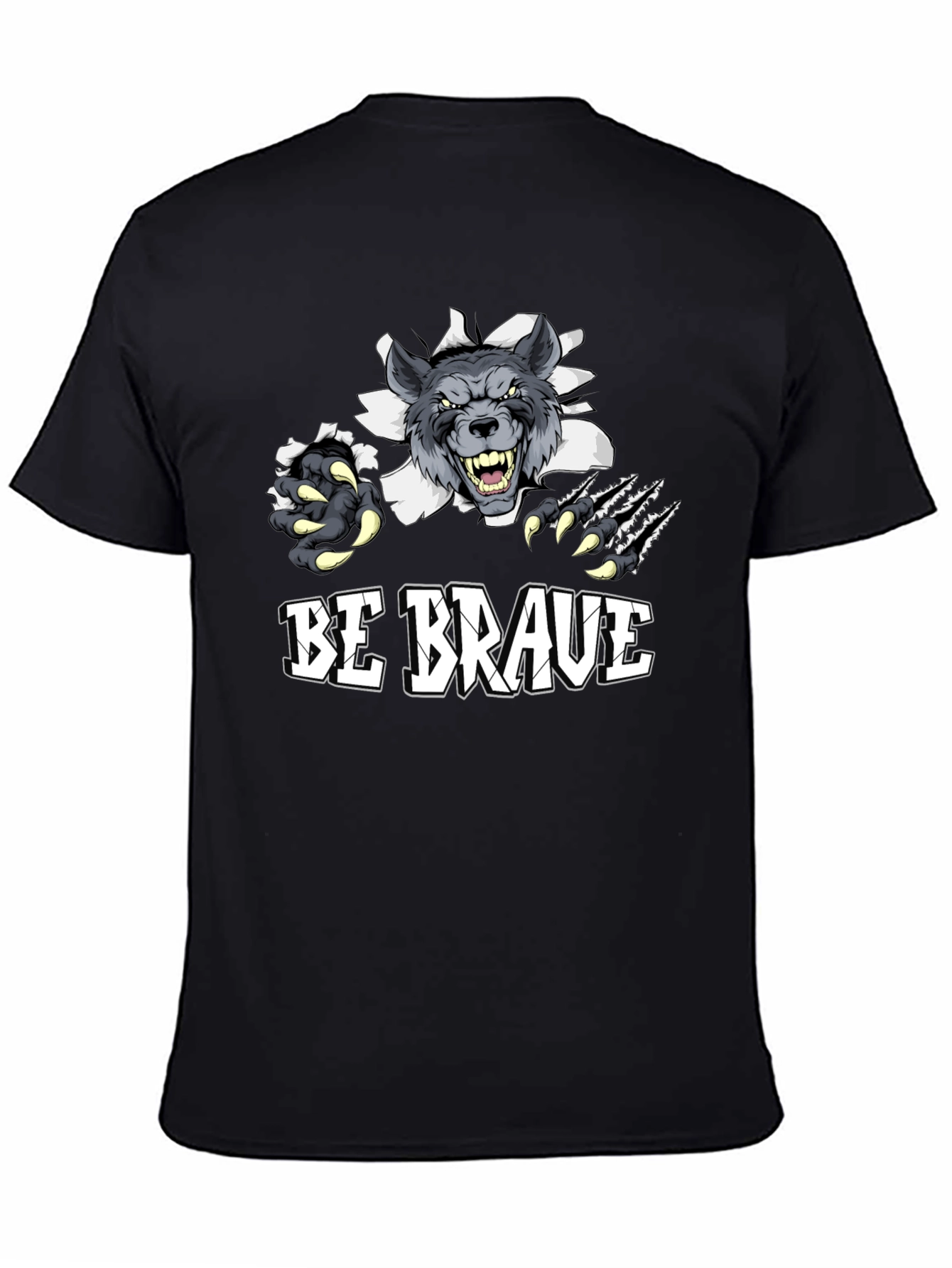 Black Be Brave Wolf Graphic Print T-Shirt view 4