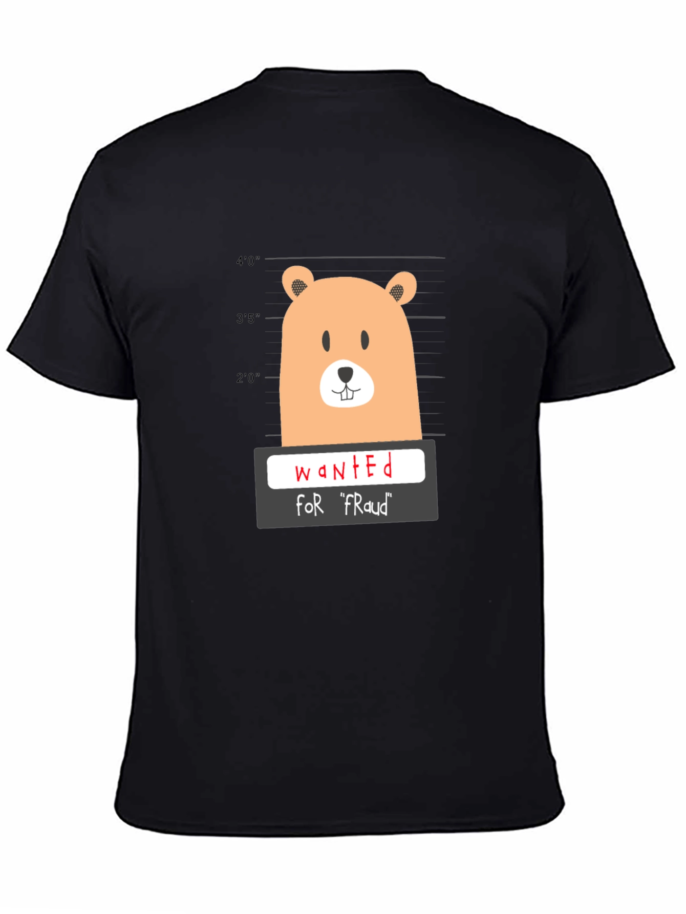 Black Funny Wanted Bear Graphic T-Shirt view 4