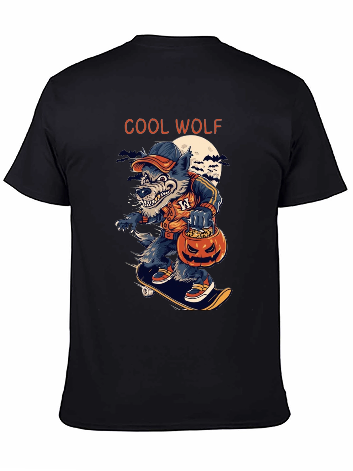 Black Cool Wolf Halloween Skateboard T-Shirt view 4