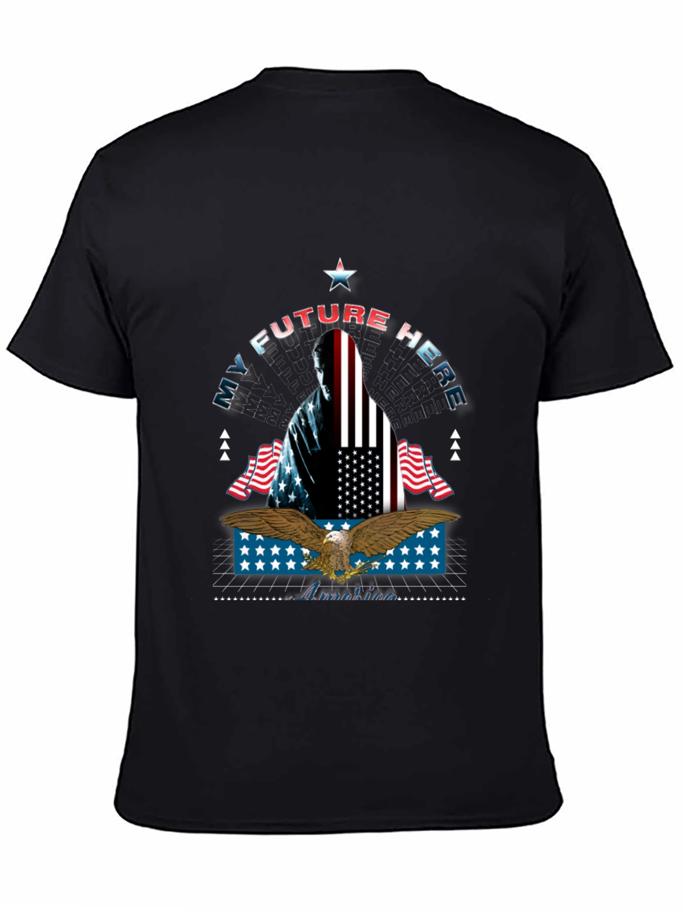 Black My Future Here Patriotic Eagle T-Shirt view 4