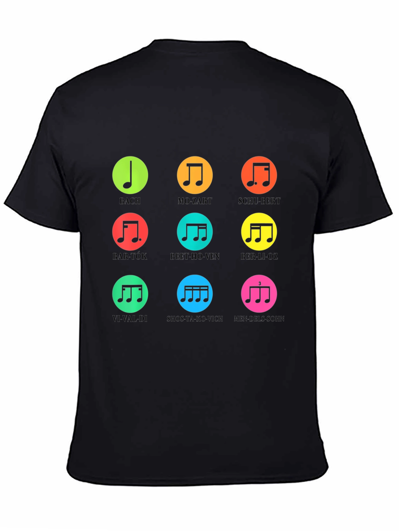 Black Classical Composers Music Notes T-Shirt view 4