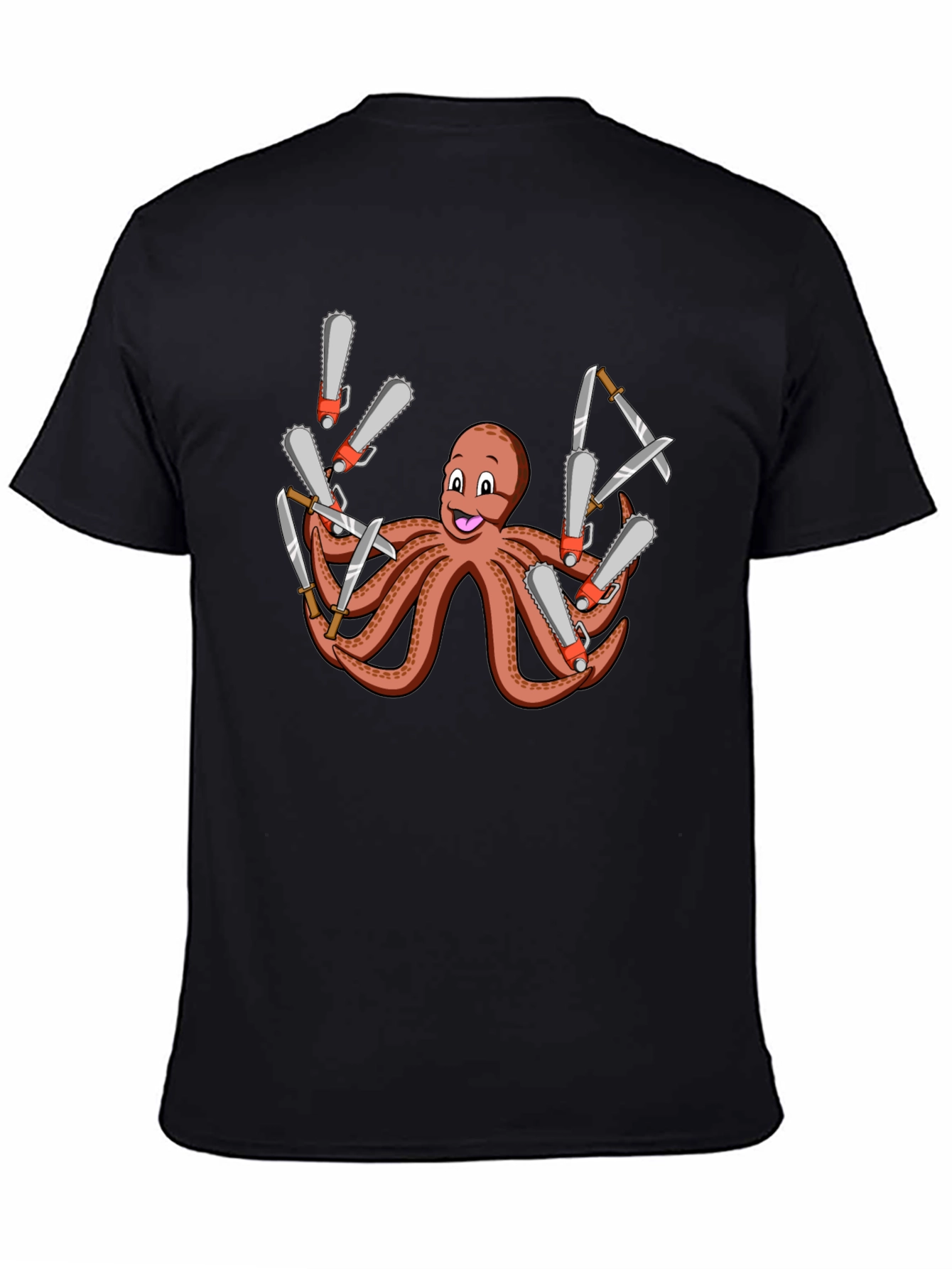 Black Octopus Chainsaw & Knife T-Shirt - Men's Black Tee view 4