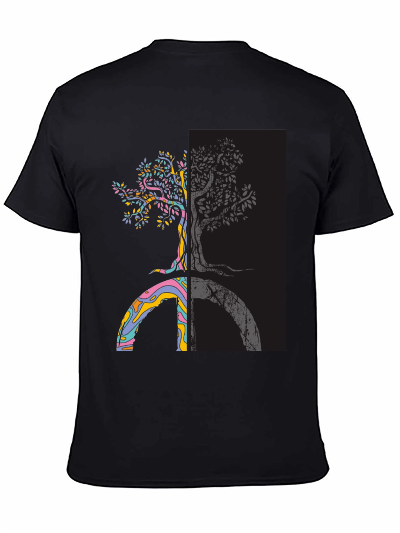 Black Yin Yang Tree Peace Sign T-Shirt view 4