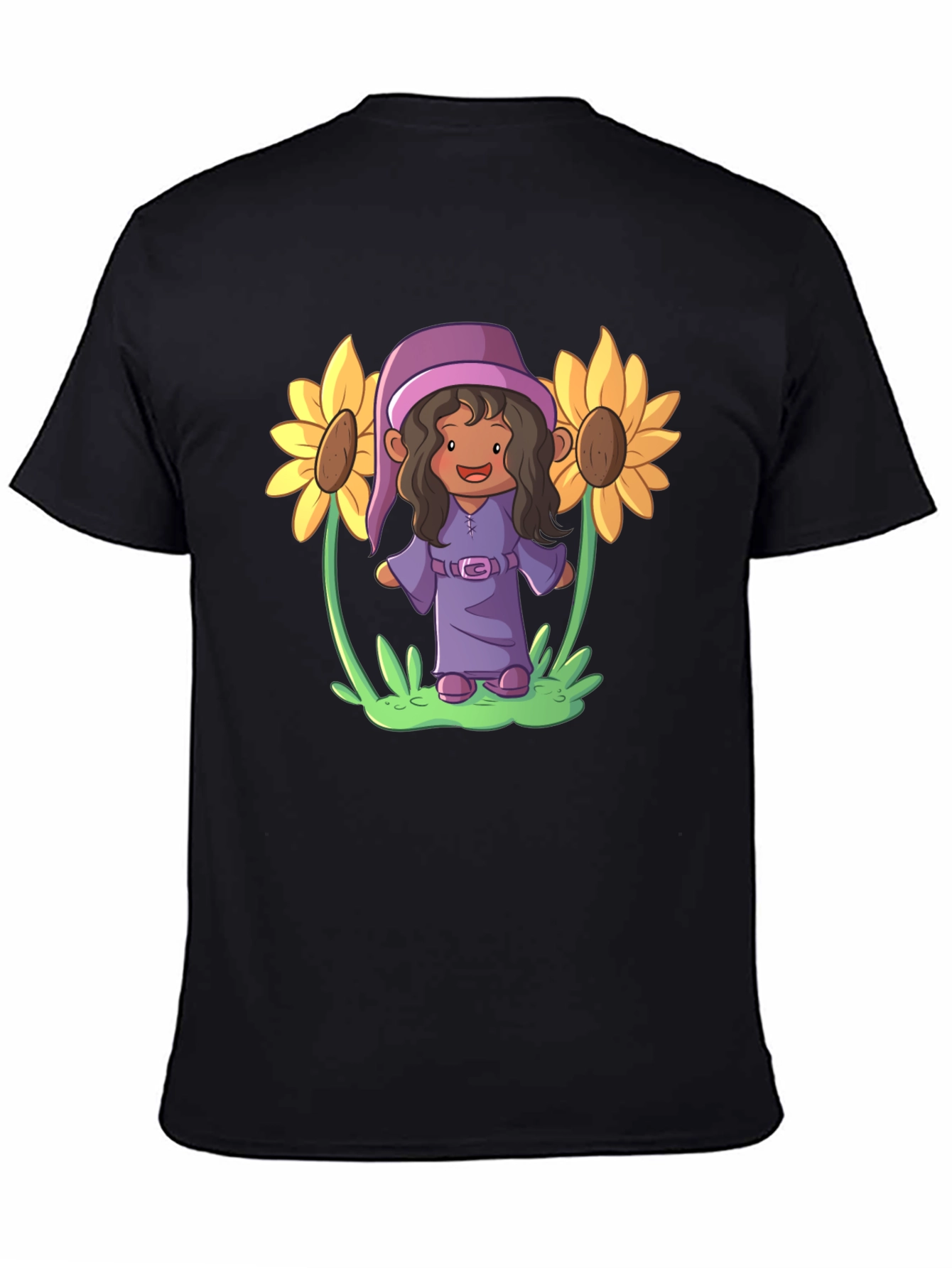 Black Sunflower Gnome Graphic Tee - Black Cotton Blend view 4