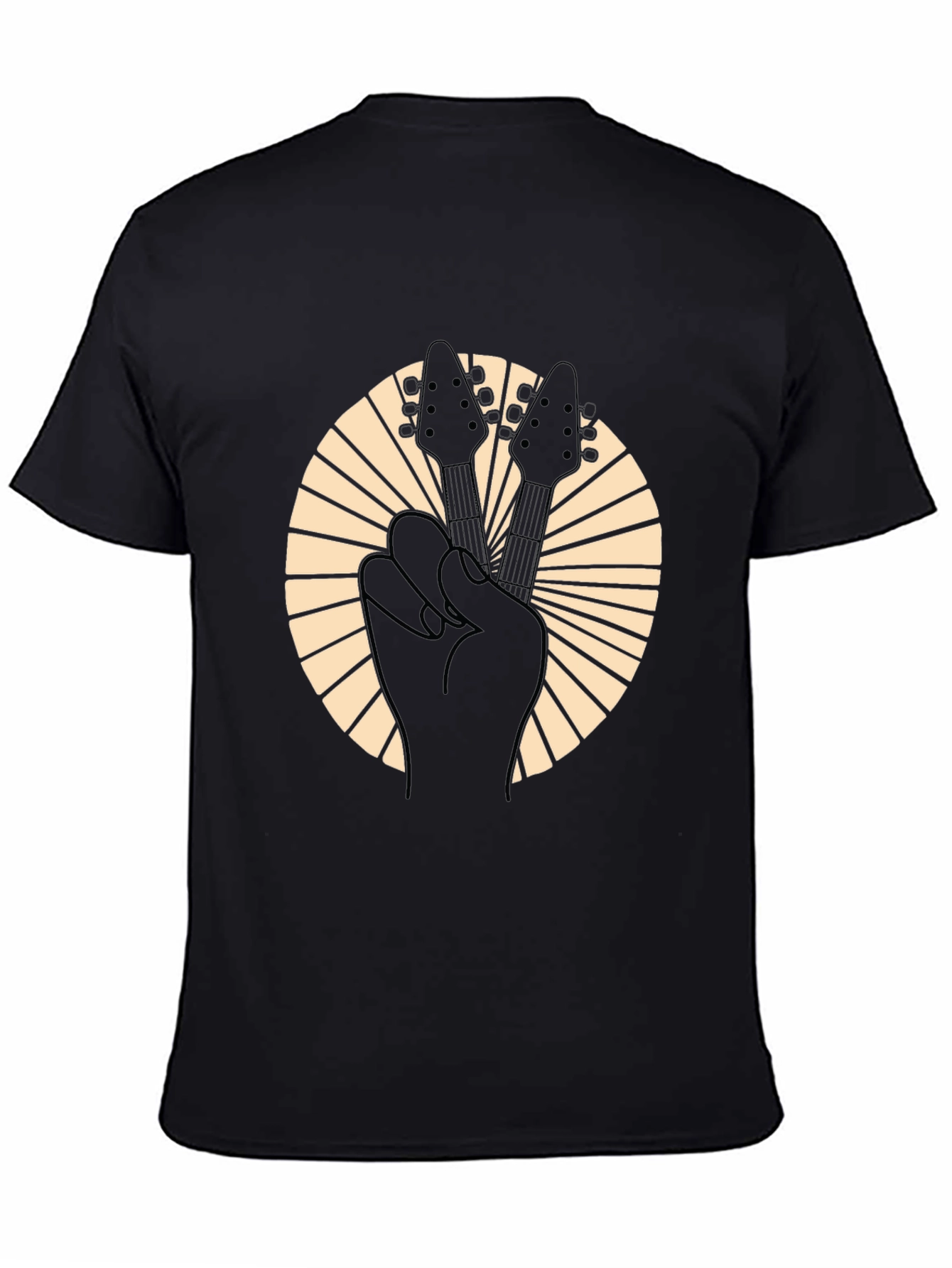 Black Rock On Black Guitar Peace Sign T-Shirt view 4