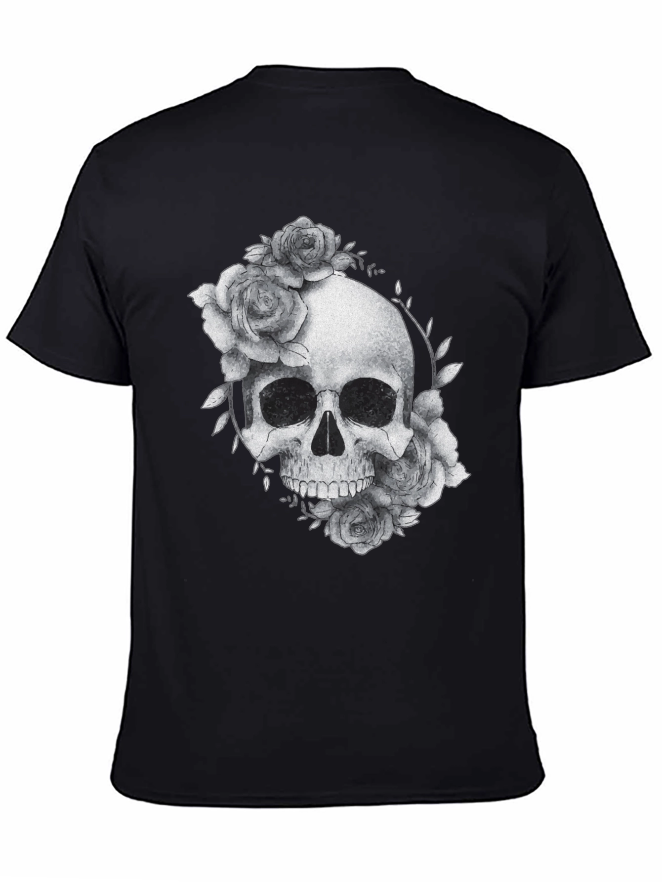 Black Skull & Roses Graphic Tee - Black Casual T-Shirt view 4