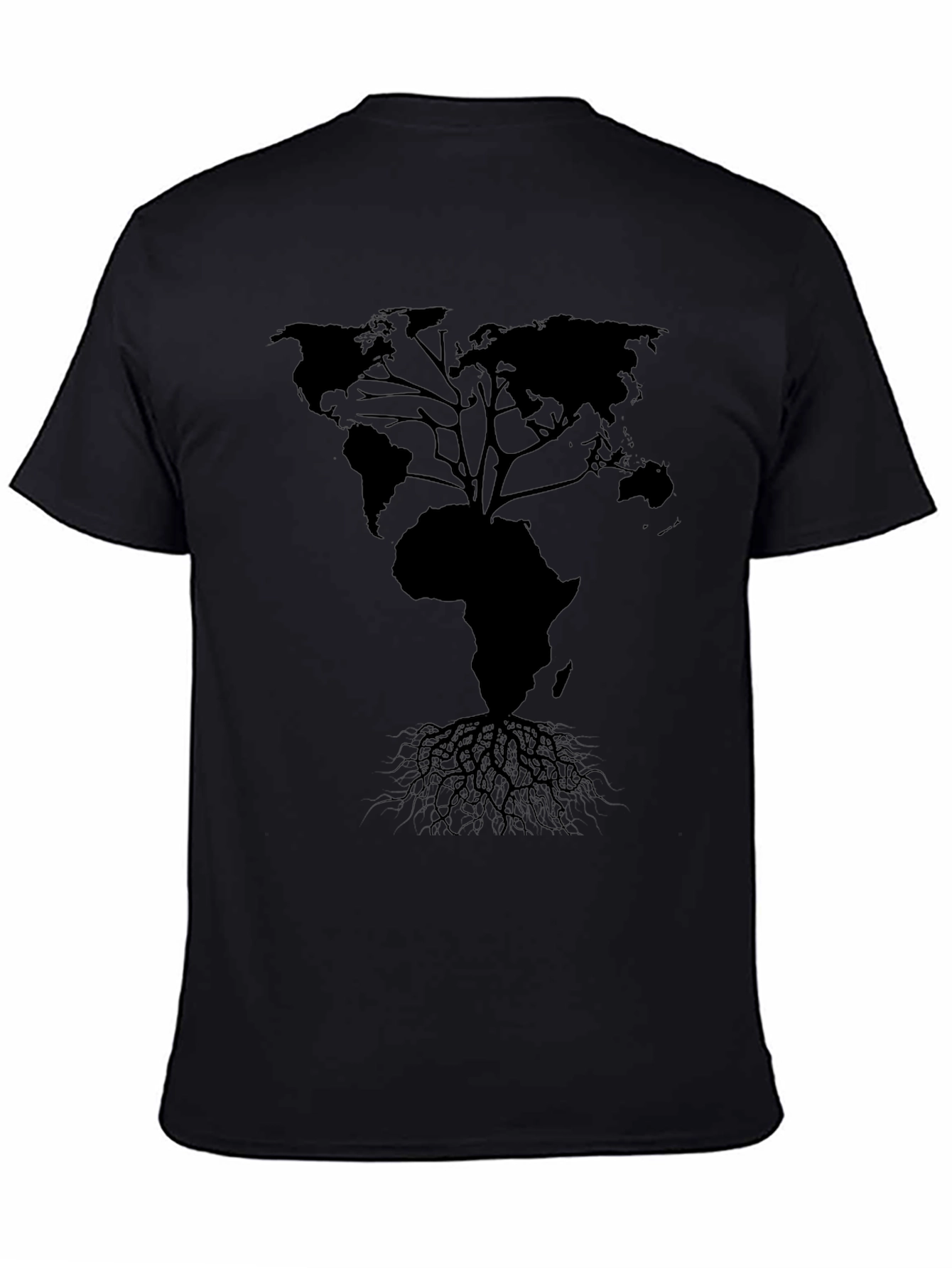 Black World Map Tree T-Shirt - Black view 4