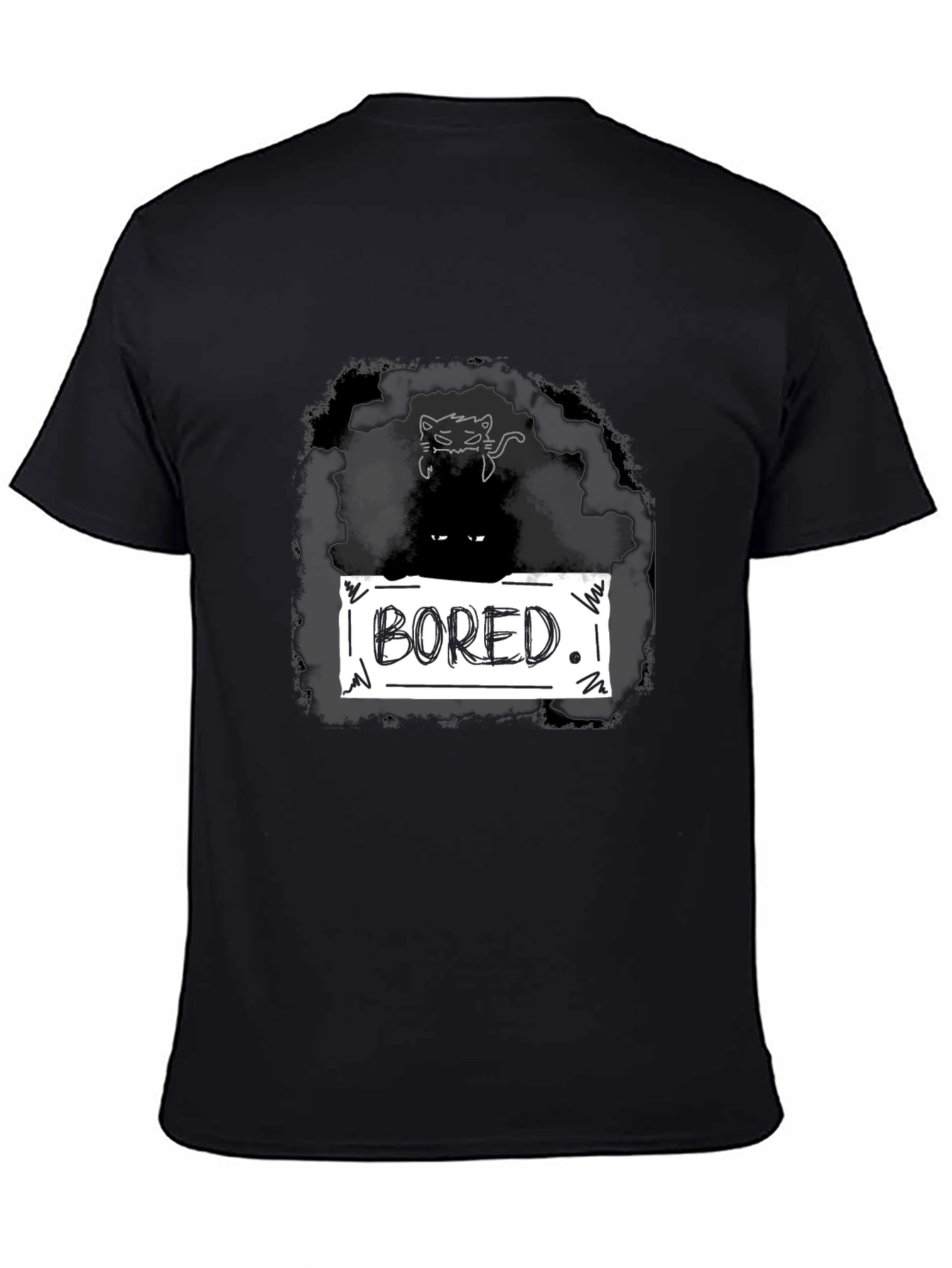 Black Bored Cat Graphic T-Shirt - Unisex Black Tee view 4